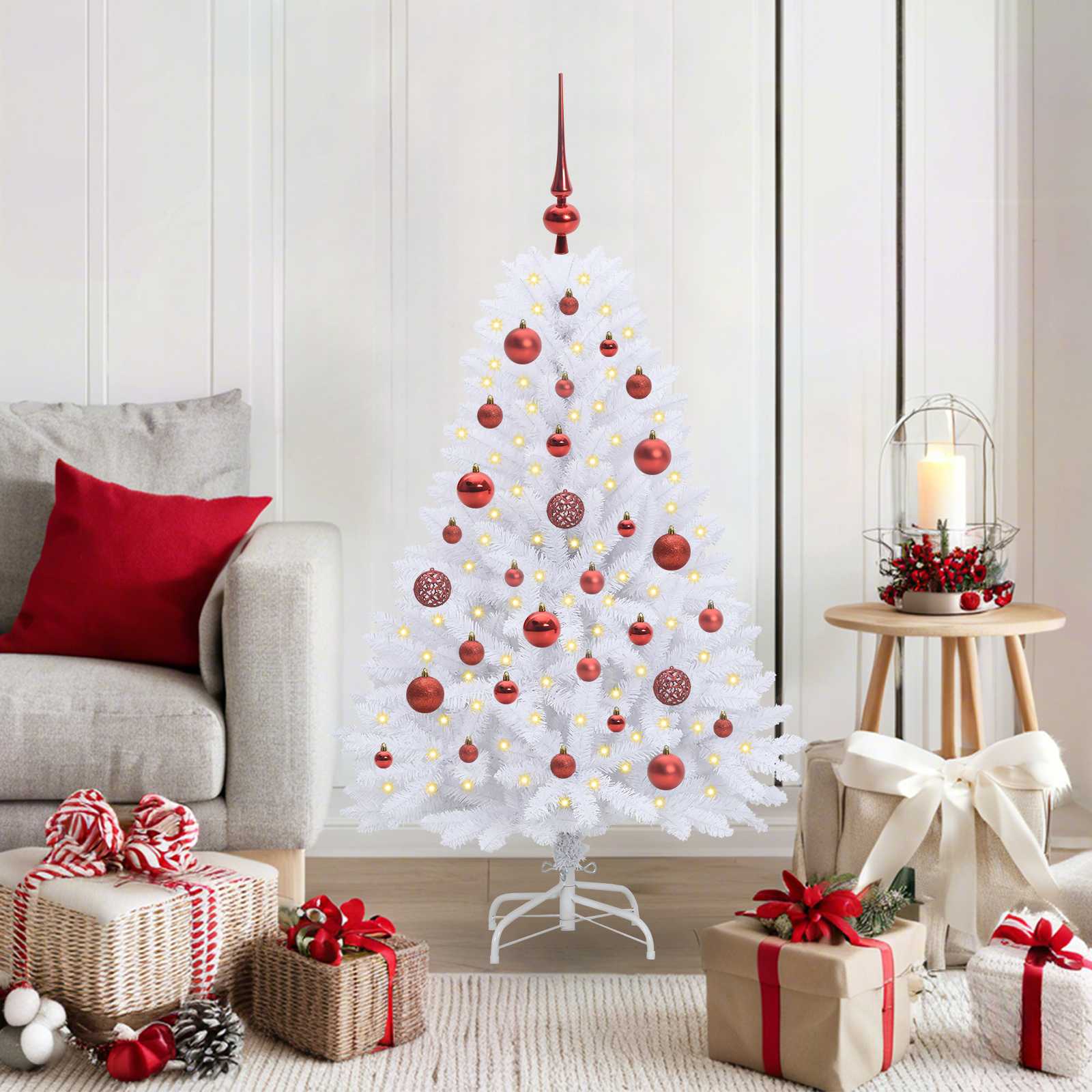 FROSTEL Artificial Hinged Christmas Tree White 120 cm PVC and Steel