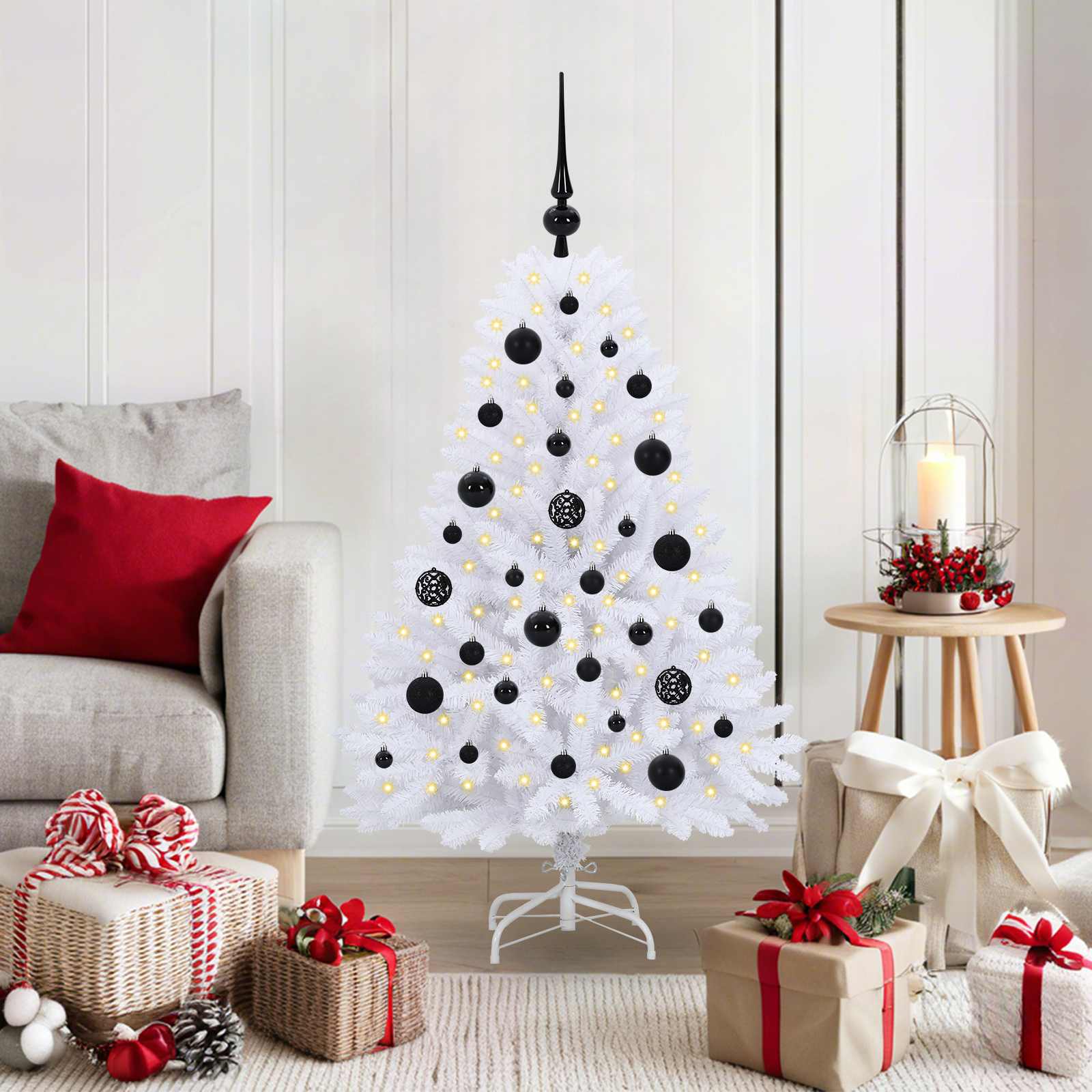 FROSTEL Artificial Hinged Christmas Tree White 120 cm PVC and Steel