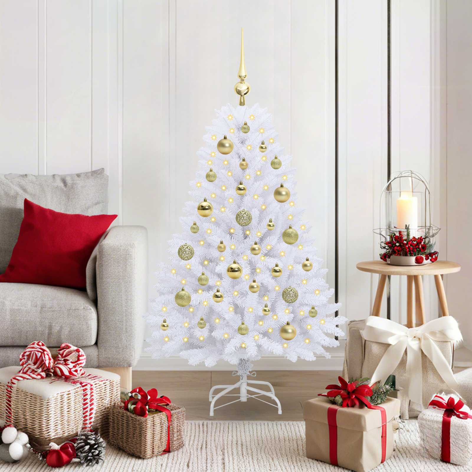 FROSTEL Artificial Hinged Christmas Tree White 120 cm PVC and Steel