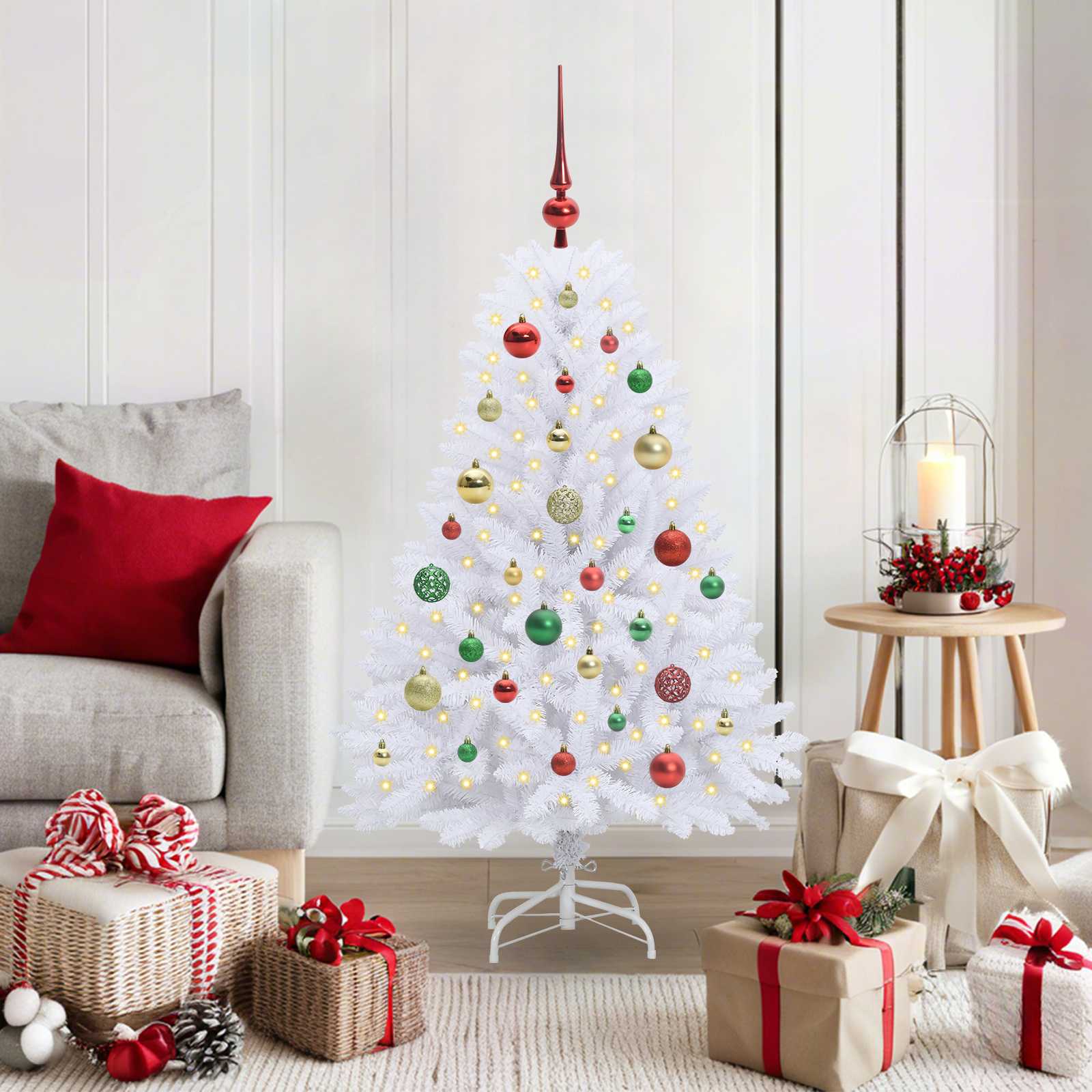 FROSTEL Artificial Hinged Christmas Tree White 120 cm PVC and Steel