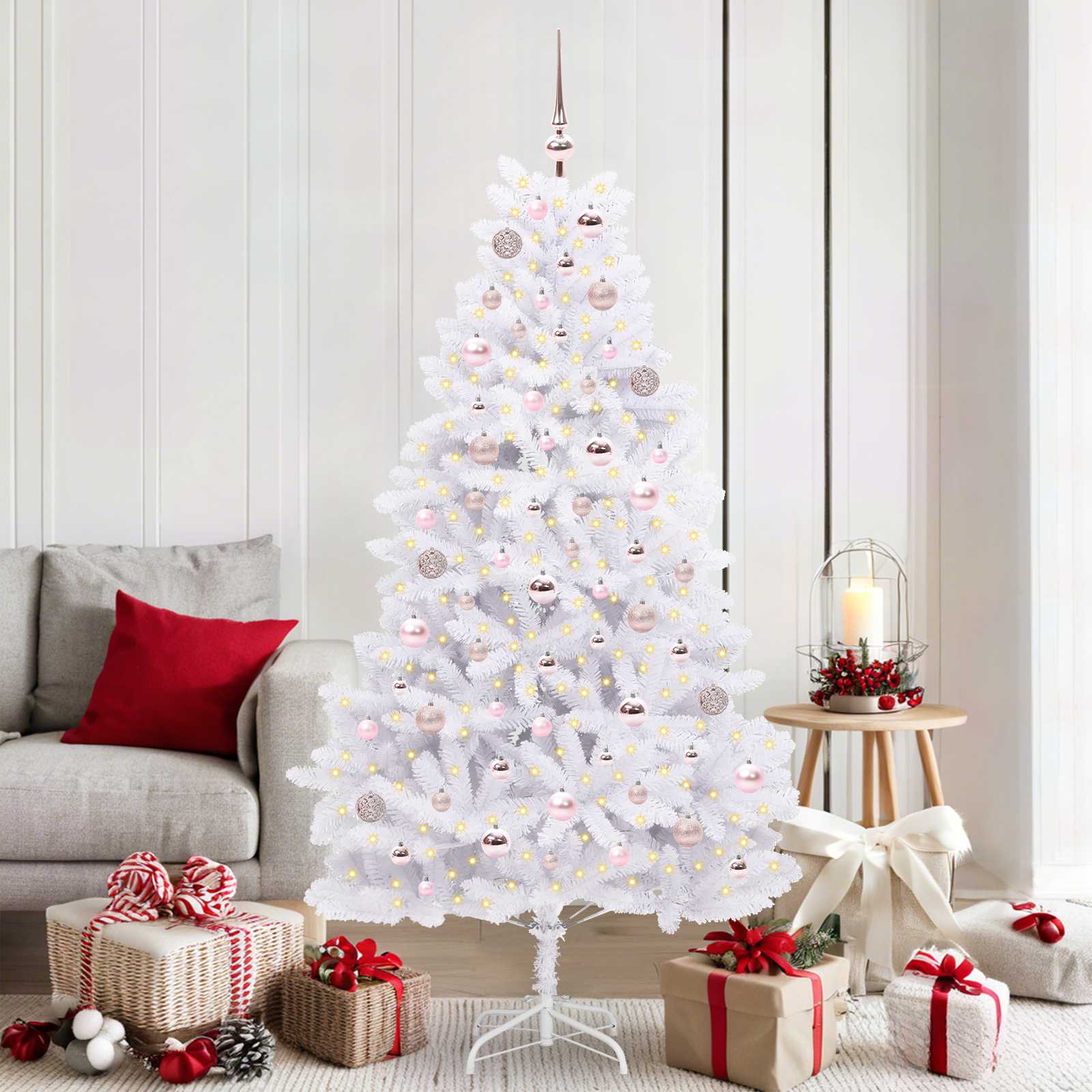 FROSTEL Artificial Hinged Christmas Tree White 180 cm PVC and Steel