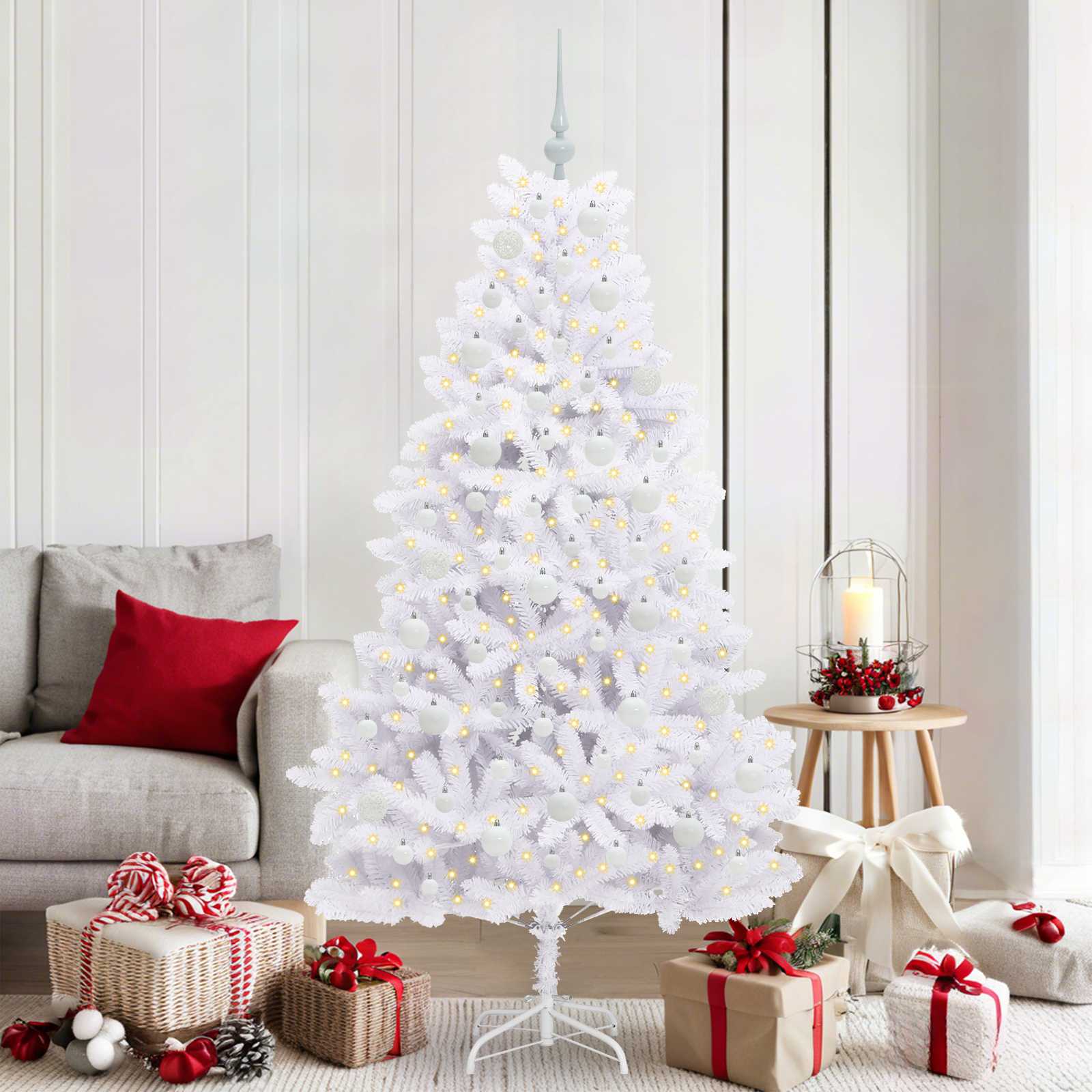 FROSTEL Artificial Hinged Christmas Tree White 180 cm PVC and Steel