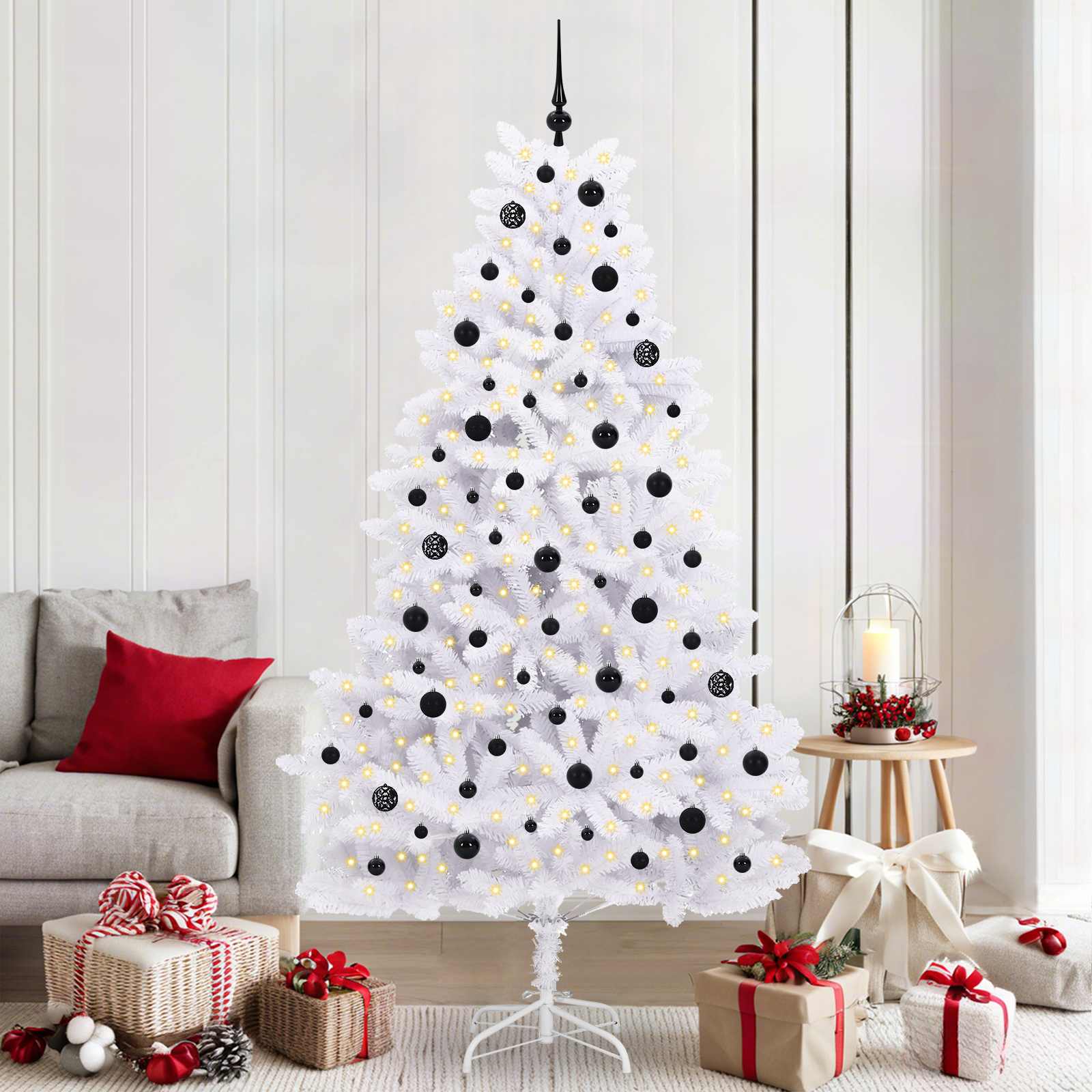 CUDWIN Artificial Hinged Christmas Tree White 210 cm PVC and Steel