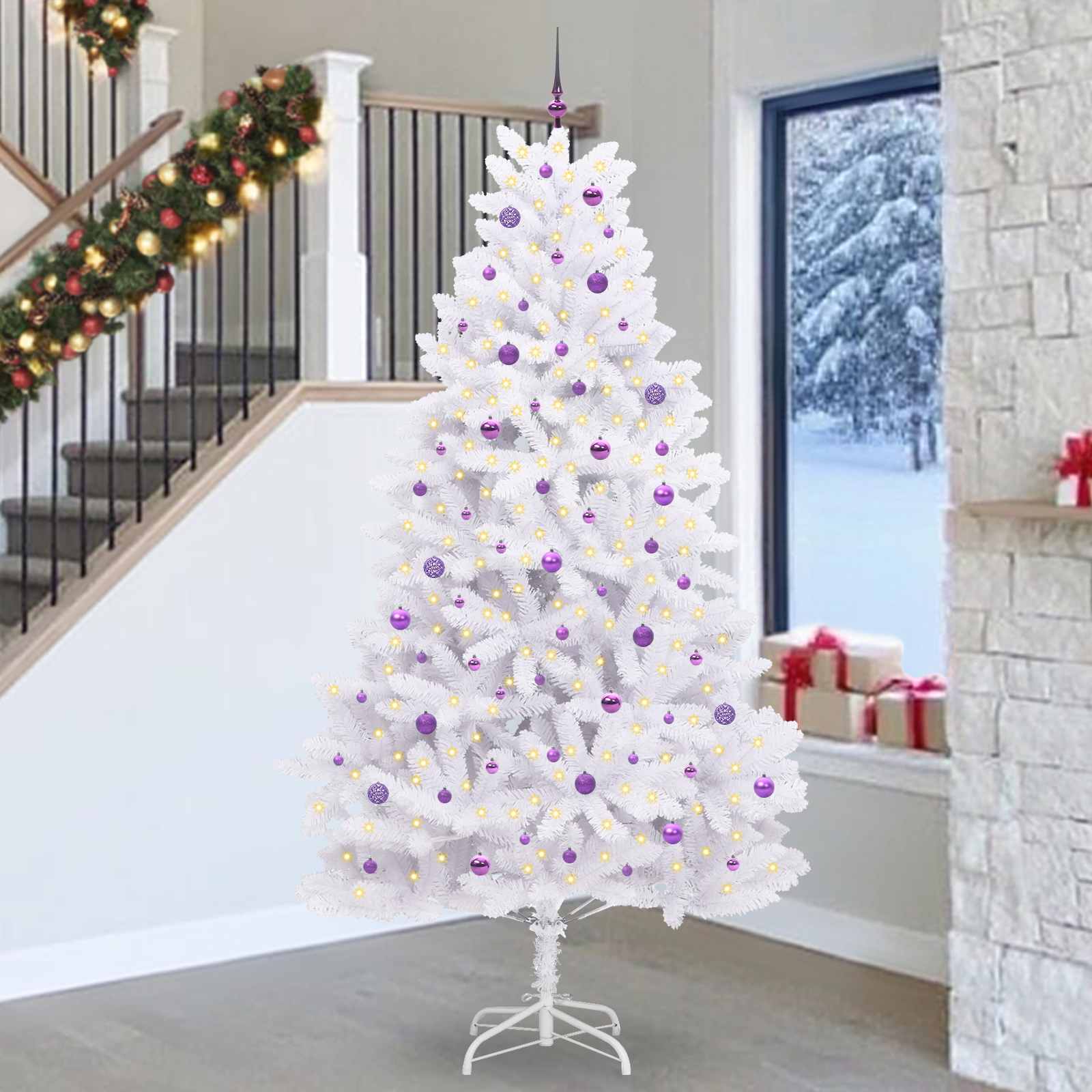 CUDWIN Artificial Hinged Christmas Tree White 270 cm PVC and Steel
