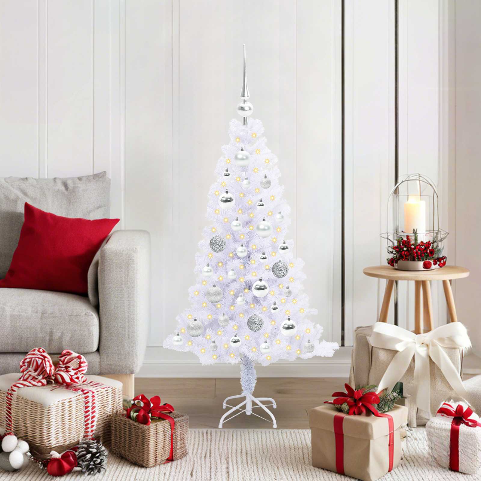CUDWIN Artificial Christmas Tree with Stand White 120 cm PVC and Steel