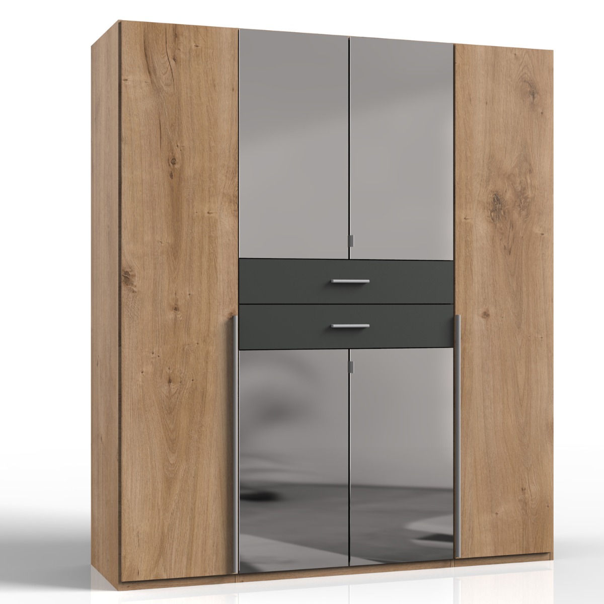 DENMARK 6 Door Mirrored Wardrobe Finish Oak and Graphite - 180cm