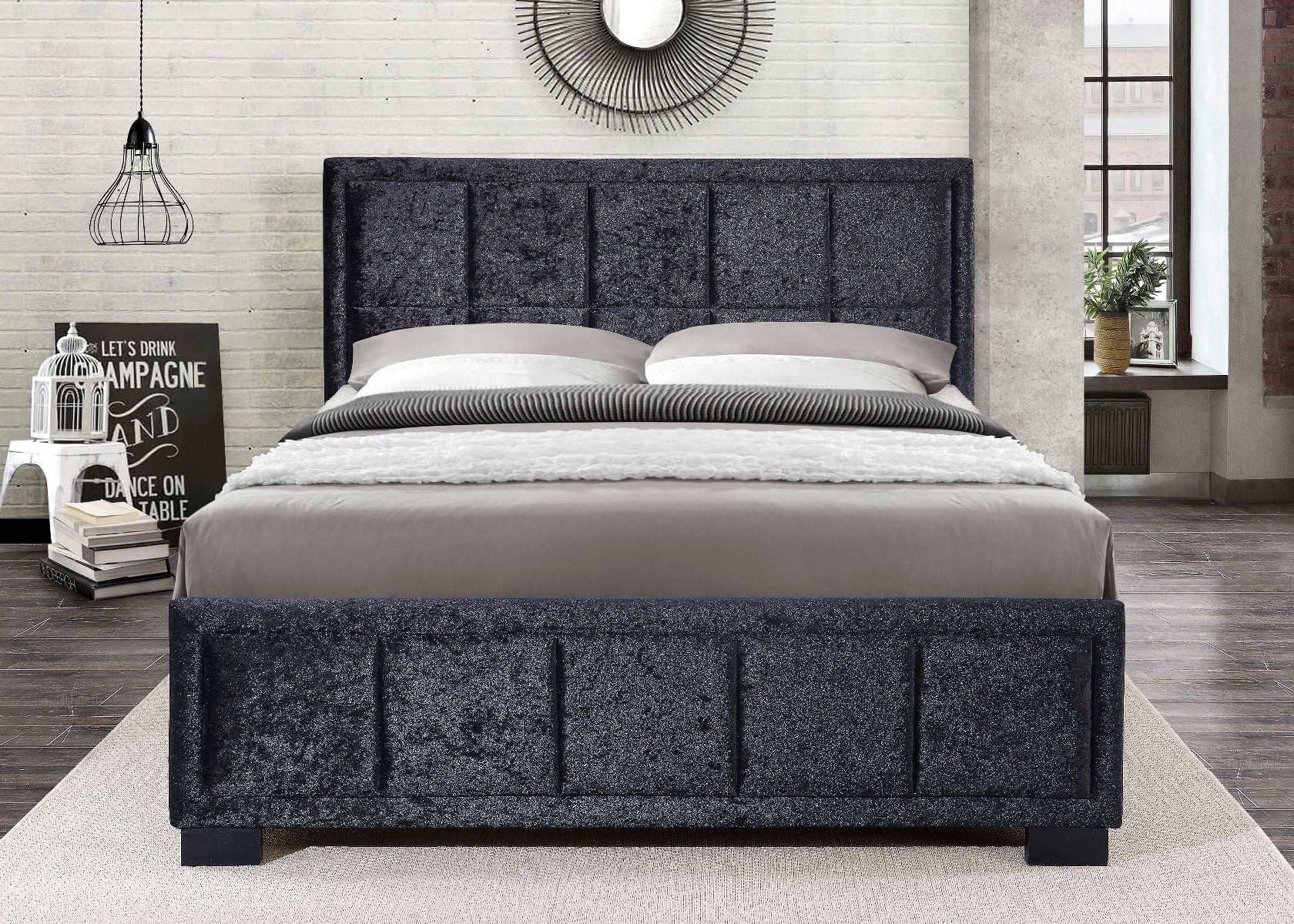 Birlea Hannover Black Crushed Velvet Bed Frame - Kingsize 5ft