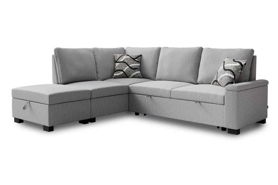 THORNWICK Fabric 4 Seater L Shaped Corner Sofa Bed - Grey, Left Hand Facing