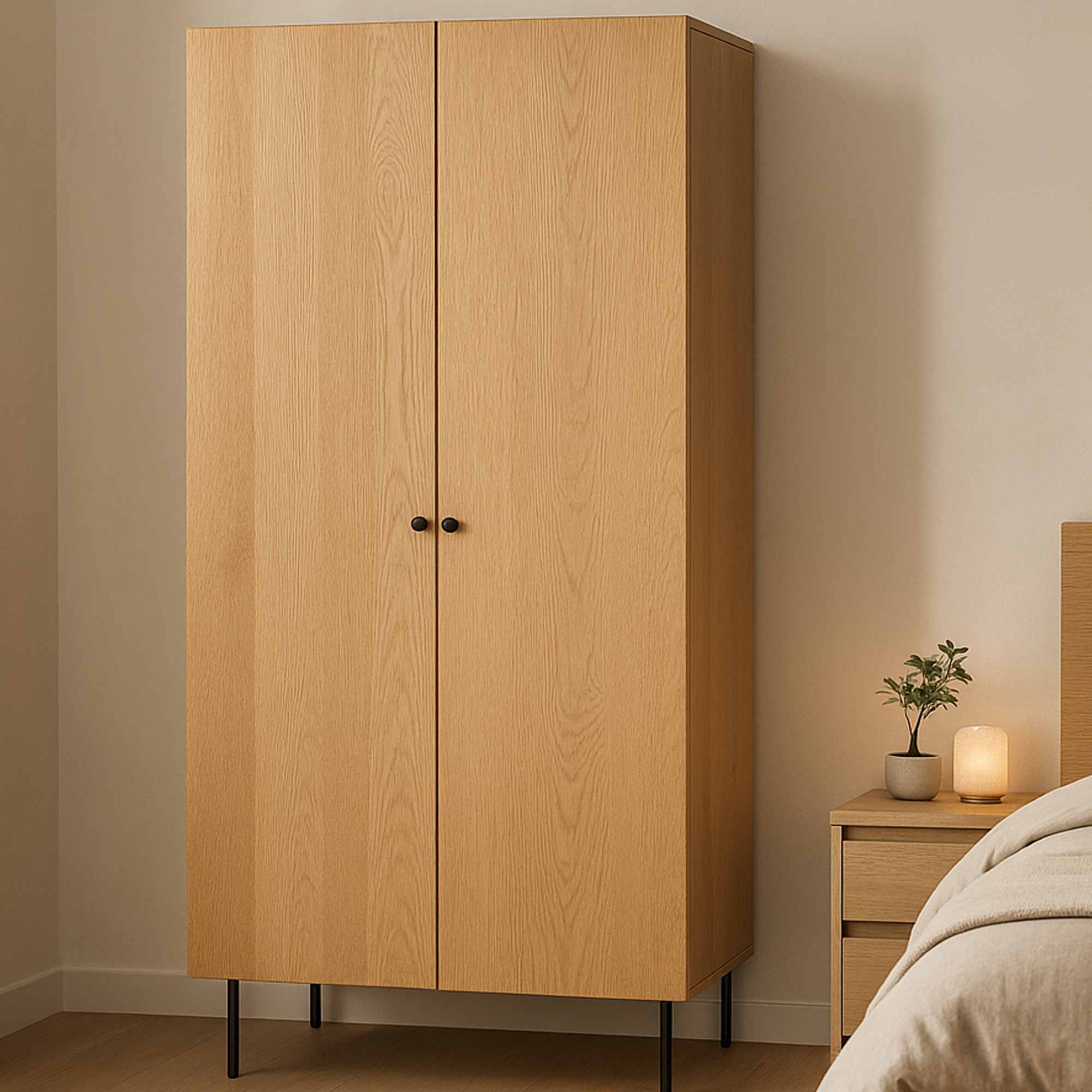 ALDERBANK 2 Door Wardrobe Light Oak - 85cm