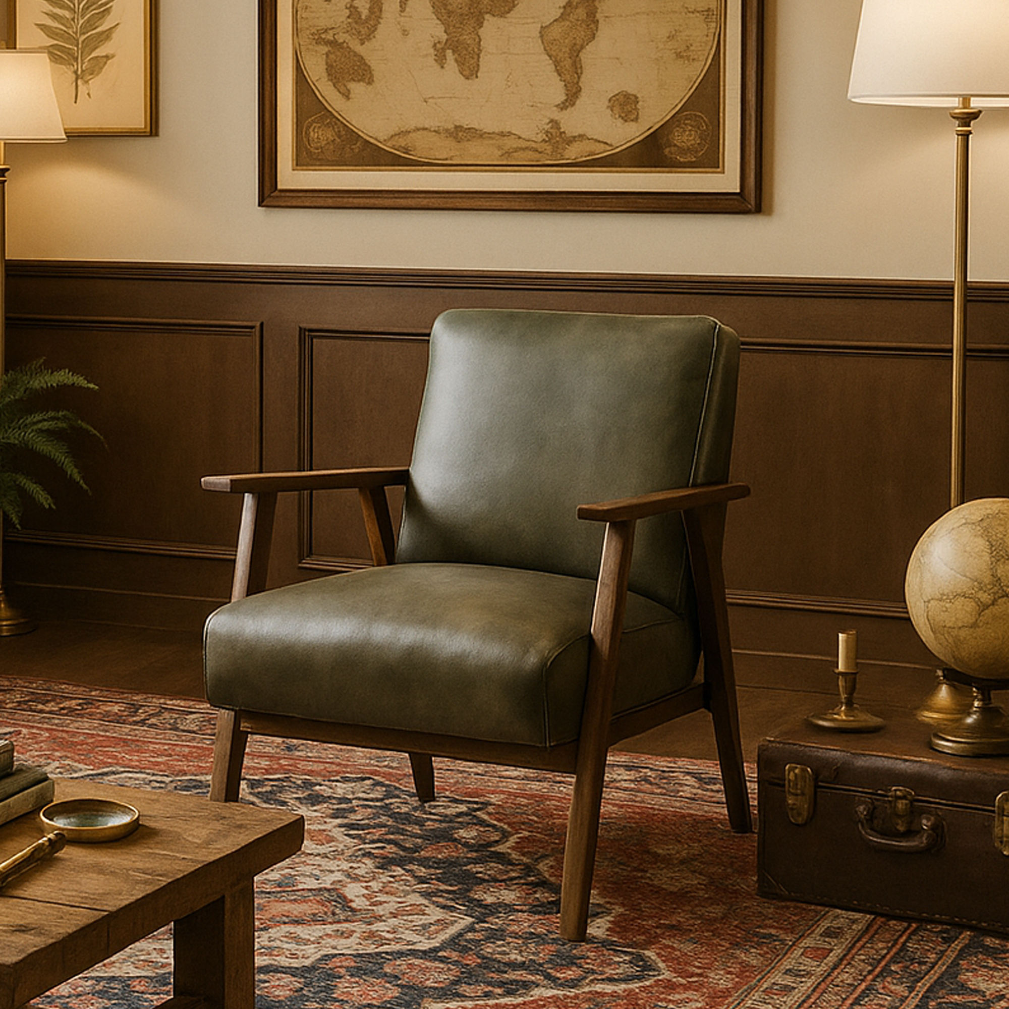 ASHCROFT Leather Armchair - Green