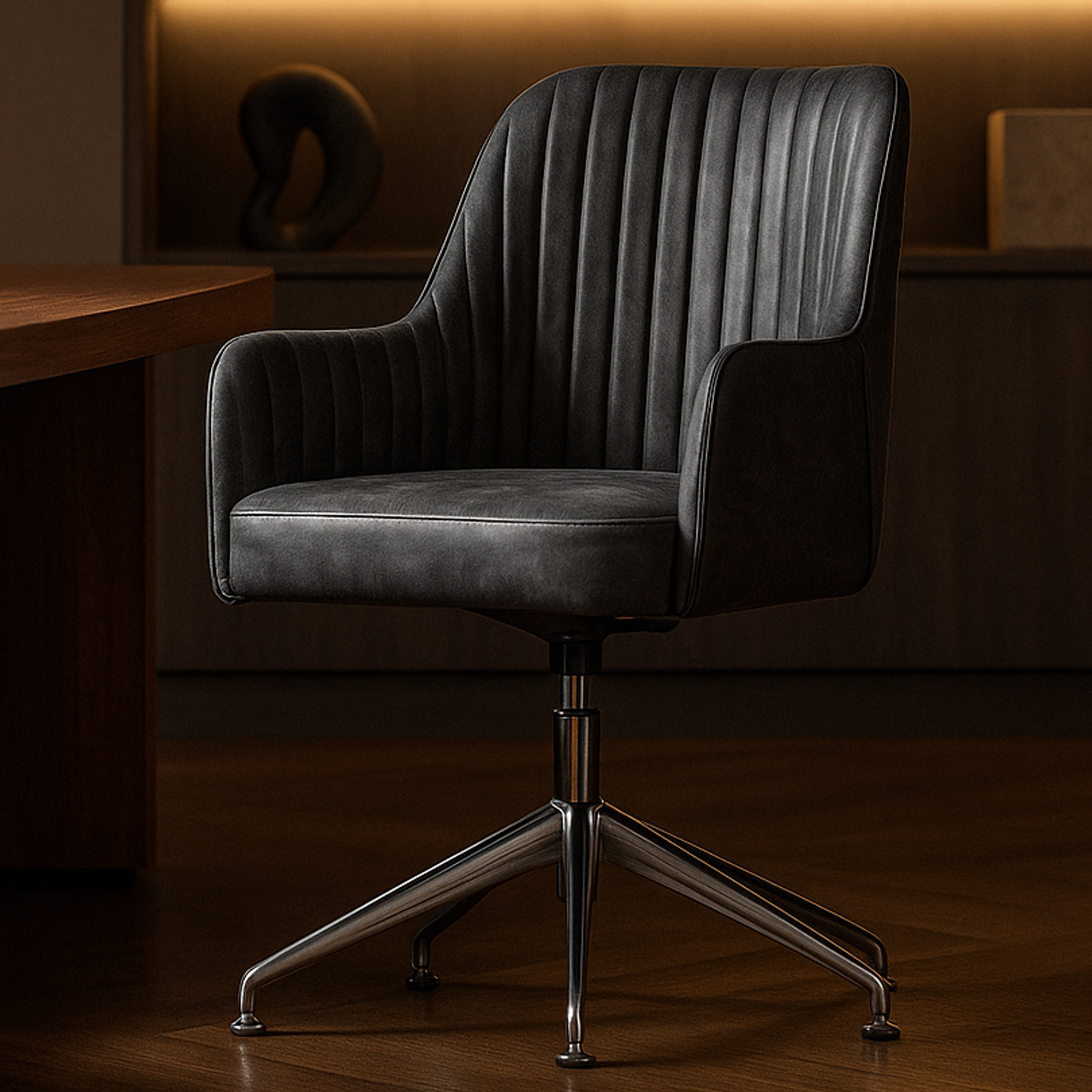 PRIMROSE Leather Swivel Chair - Black