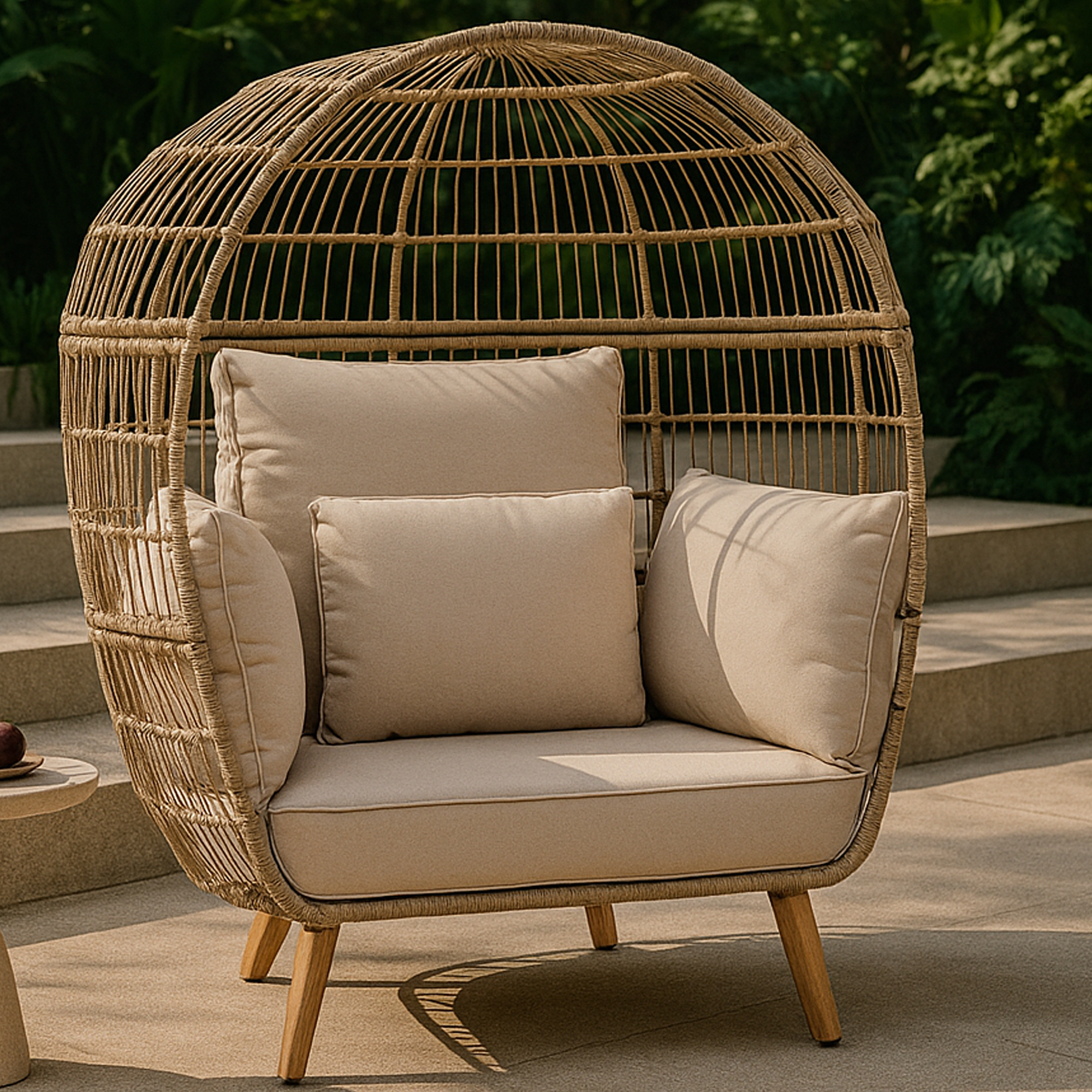 QUENBY Rattan Outdoor Egg Chair - Oak