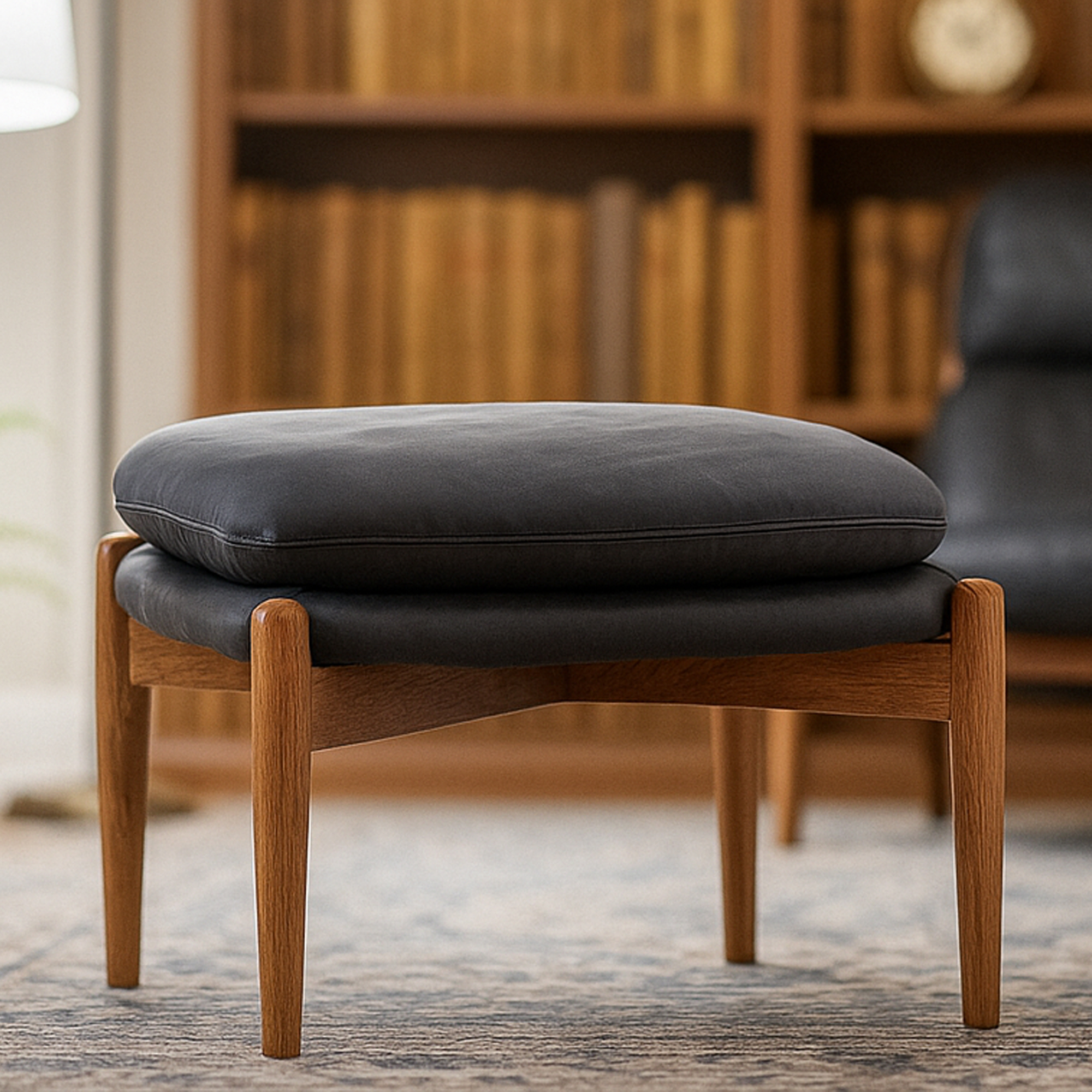 RAVENSCROFT Leather Footstool - Grey