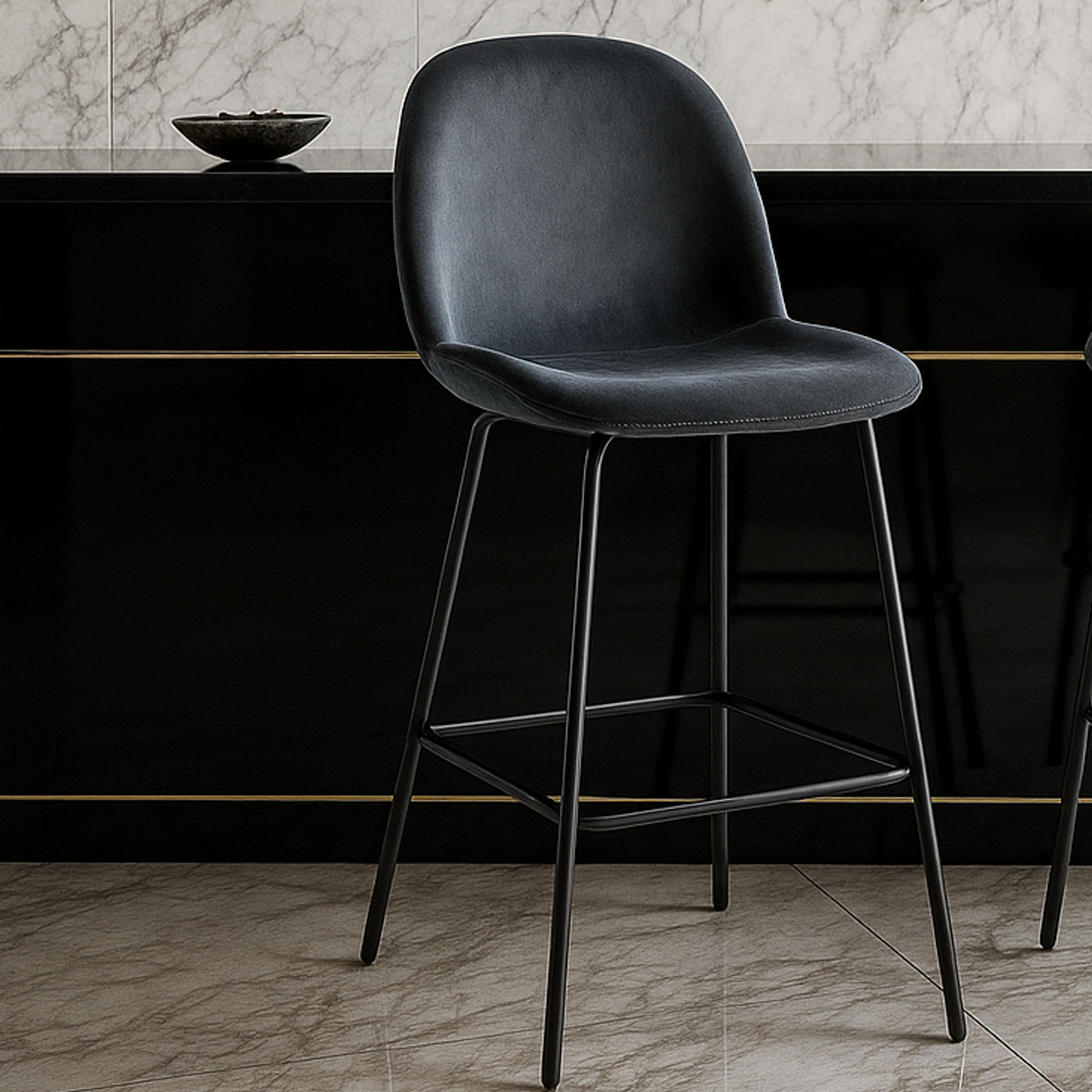 THORNWOOD Velvet Bar Stool Dark Grey - Set of 2