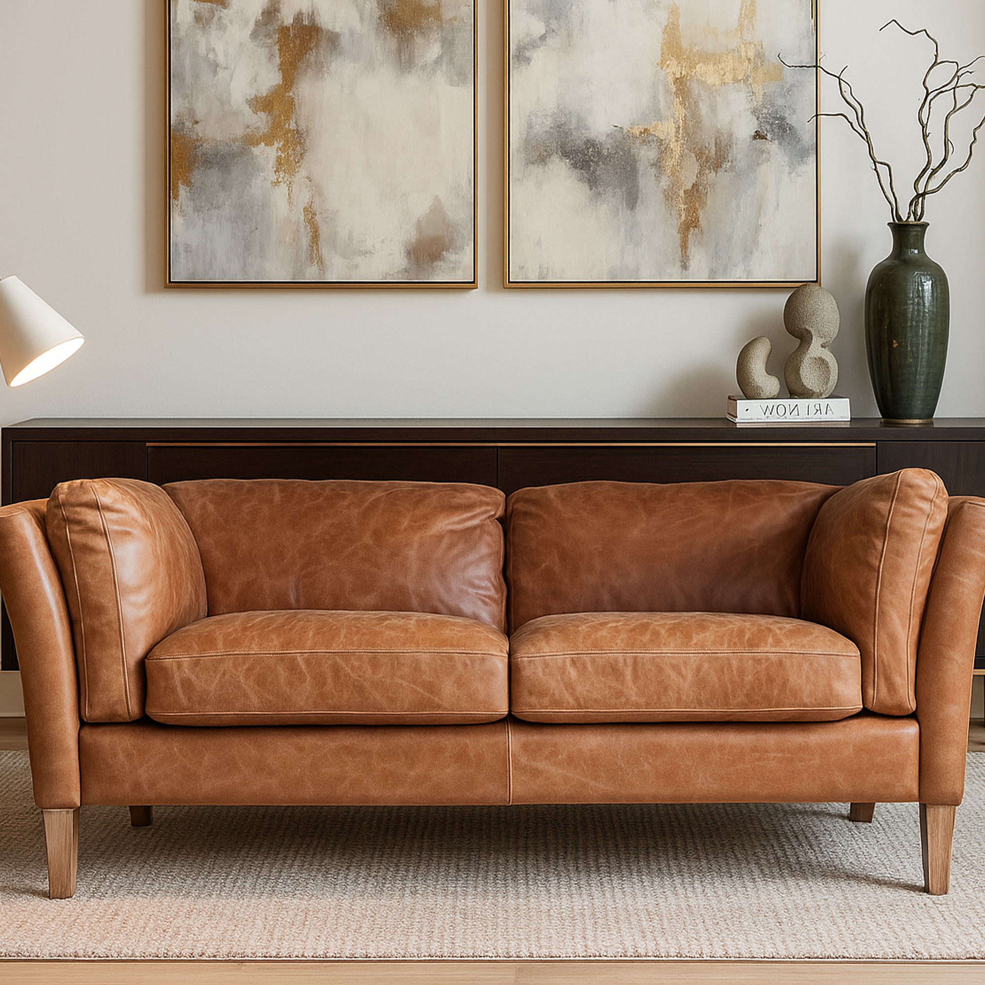 WHITSTABLE Leather 2 Seater Sofa - Brown