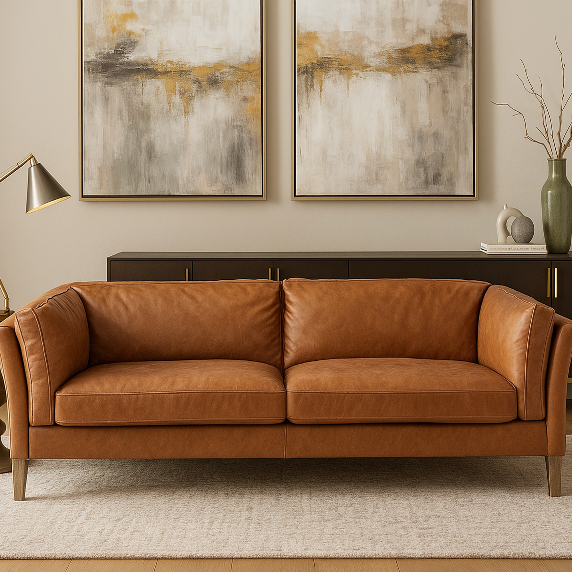 WHITSTABLE Leather 3 Seater Sofa - Brown