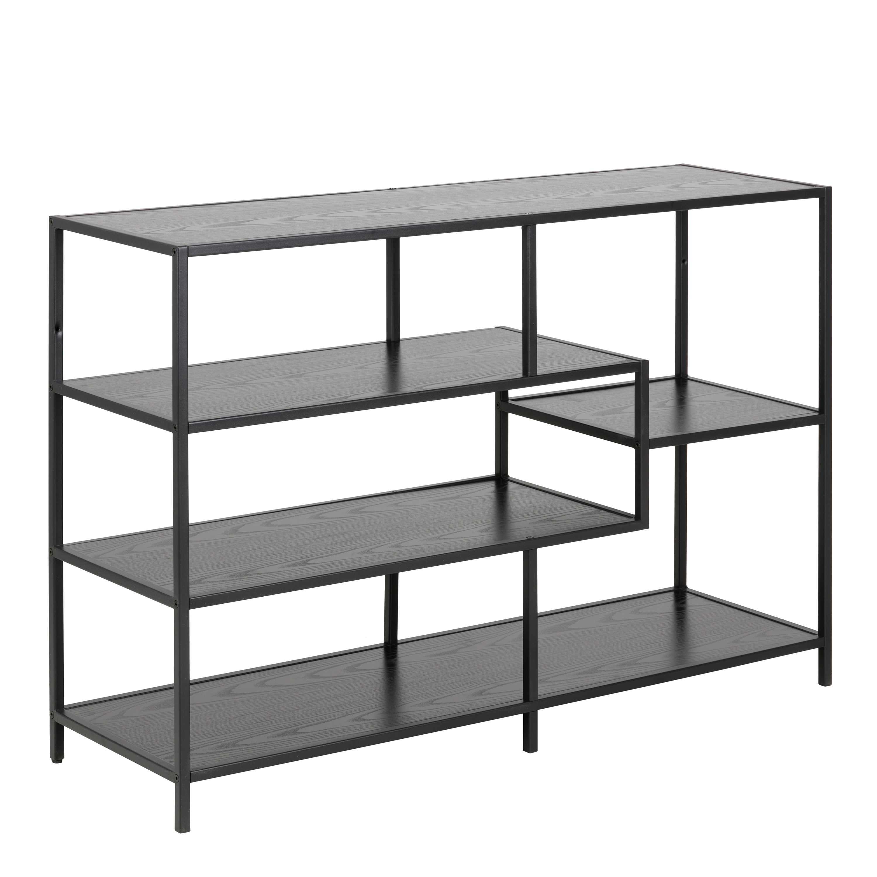 Bookcase - SEAFORD Wide Bookcase Black 114cm