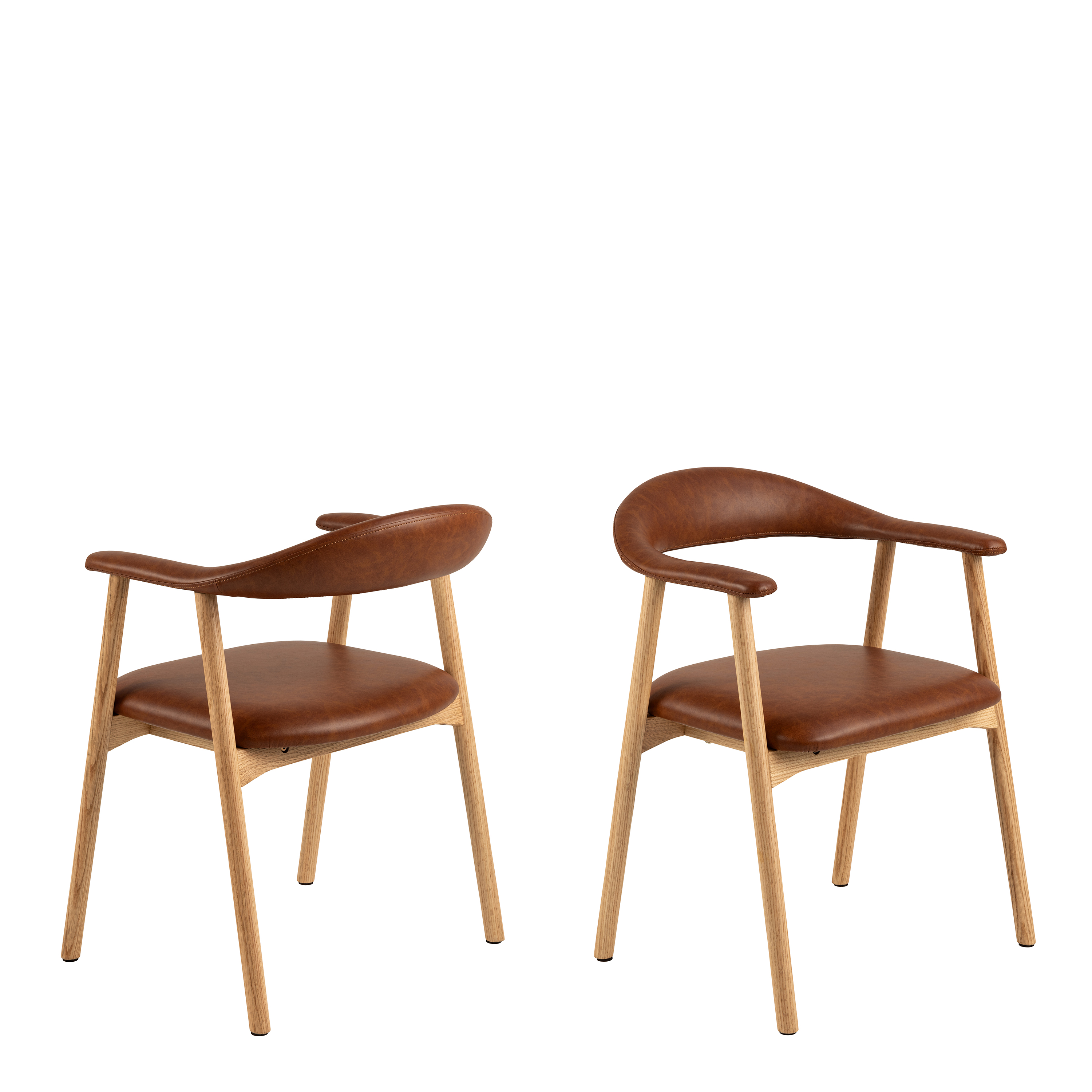 AURELI Dining Chair With Armrest in PU Retro Brandy - Set of 2