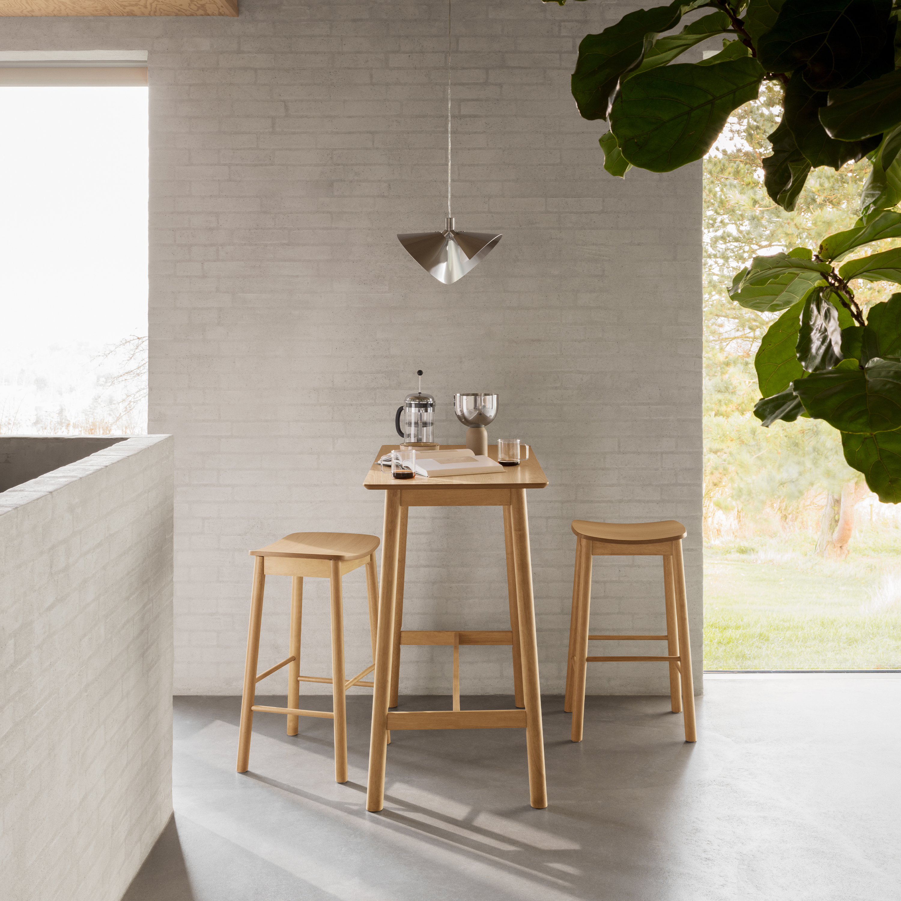 BOLT Bar Table in Matt Oak Included 2 Bar Stool Without Back in Matt Oak