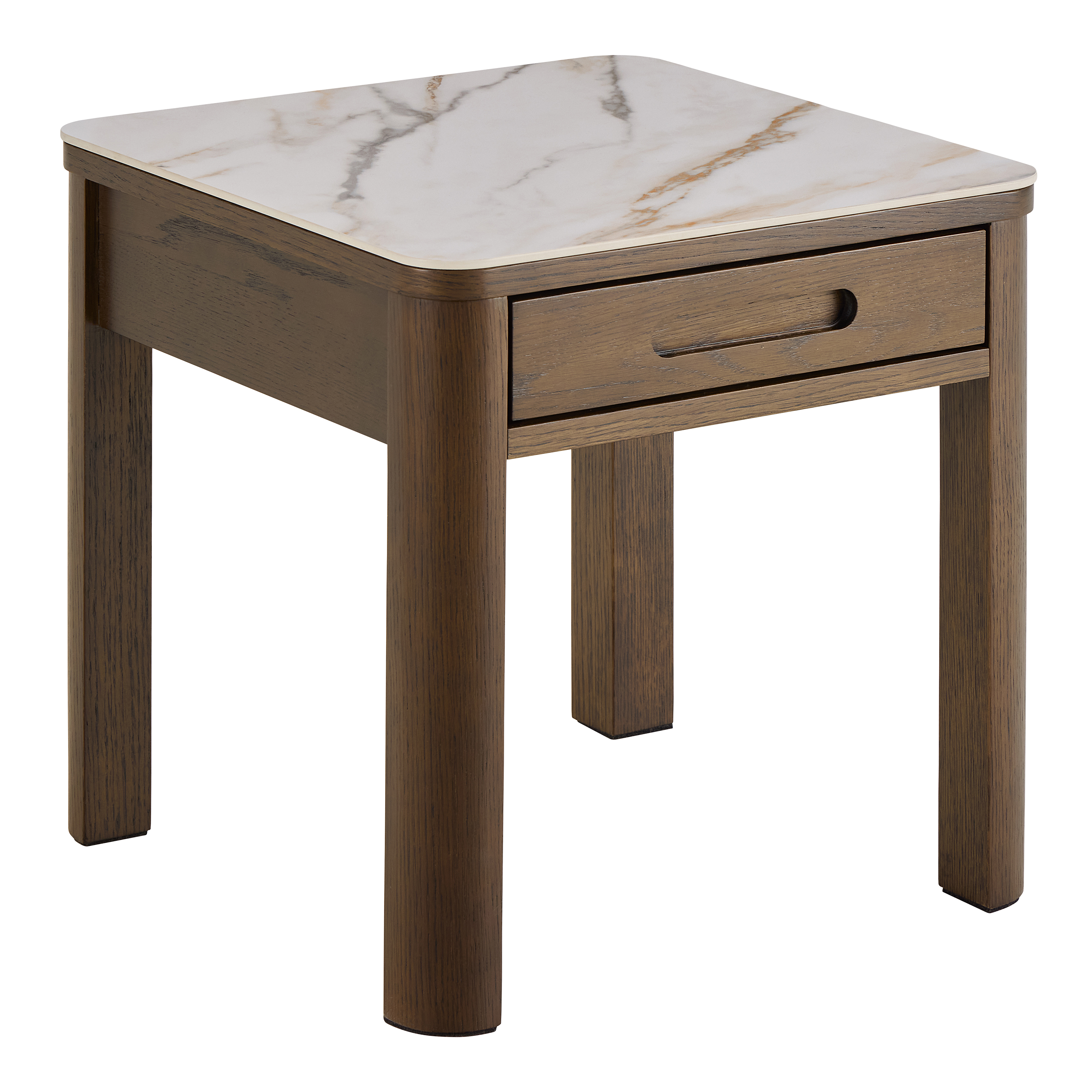 SOUTHA Square Side Table 1 Drawer in Cream Ceramic