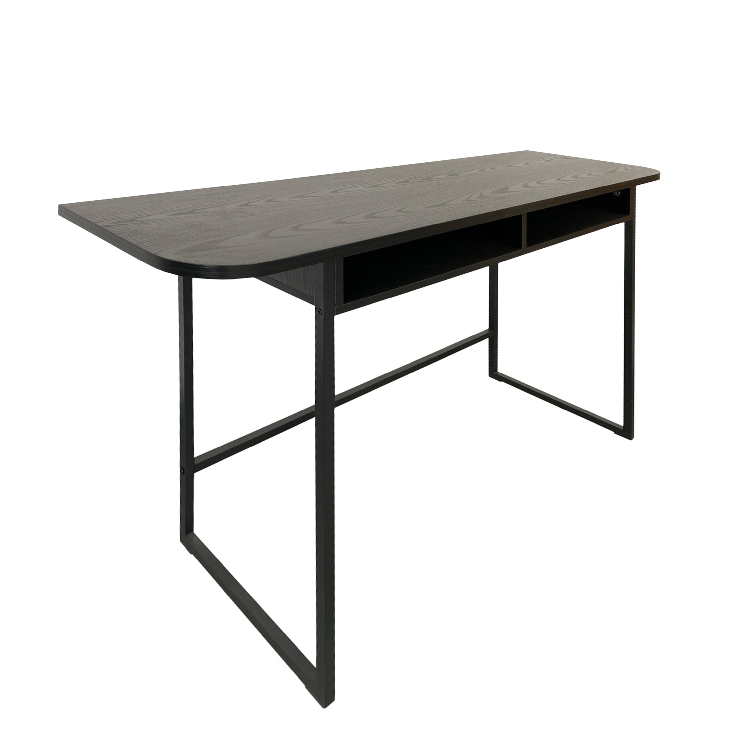 KENDRAL Console Table With Open Shelf and Oak Top in Black
