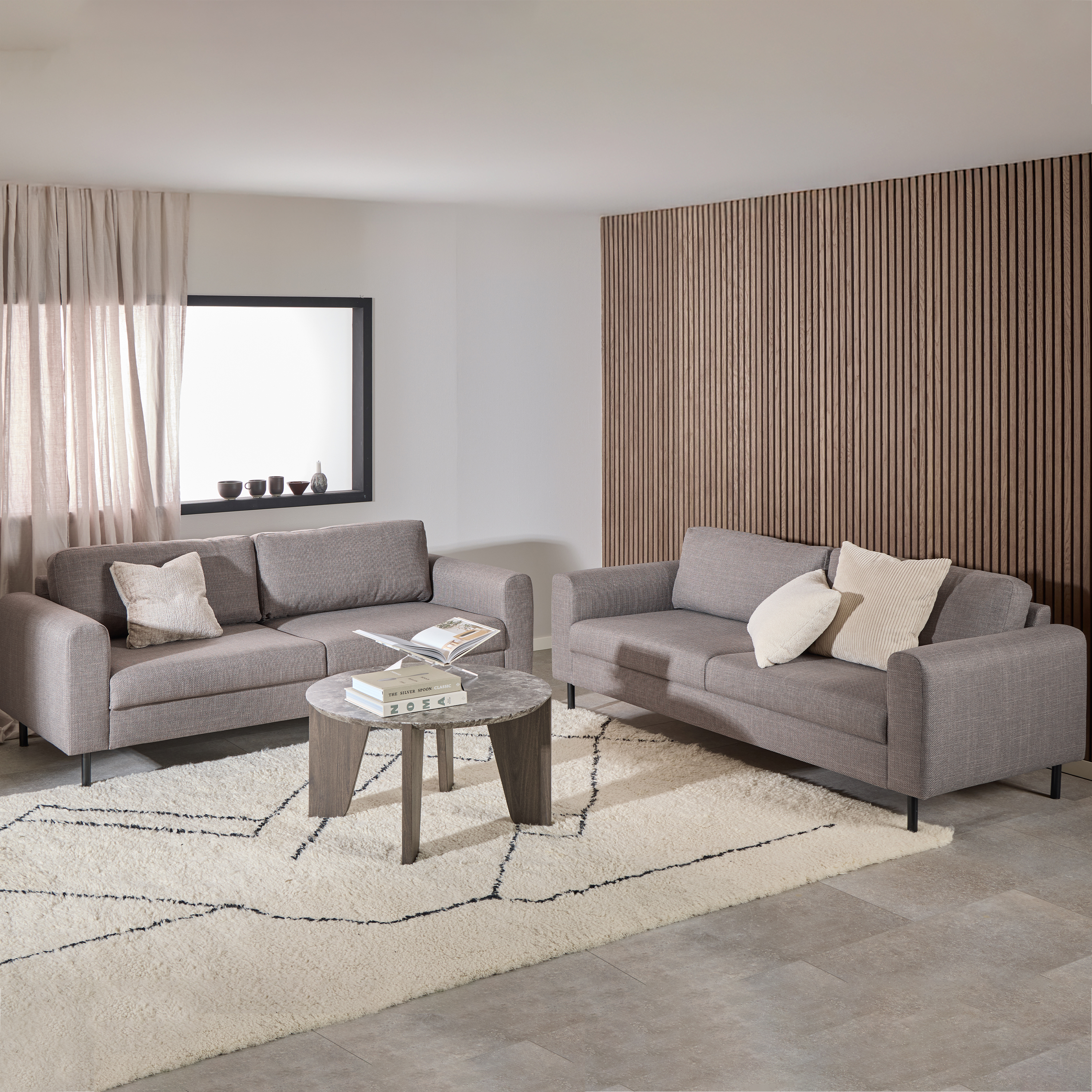 Sofa Set - CALVERA Fabric 3 Seater Sofa Set - Light Grey