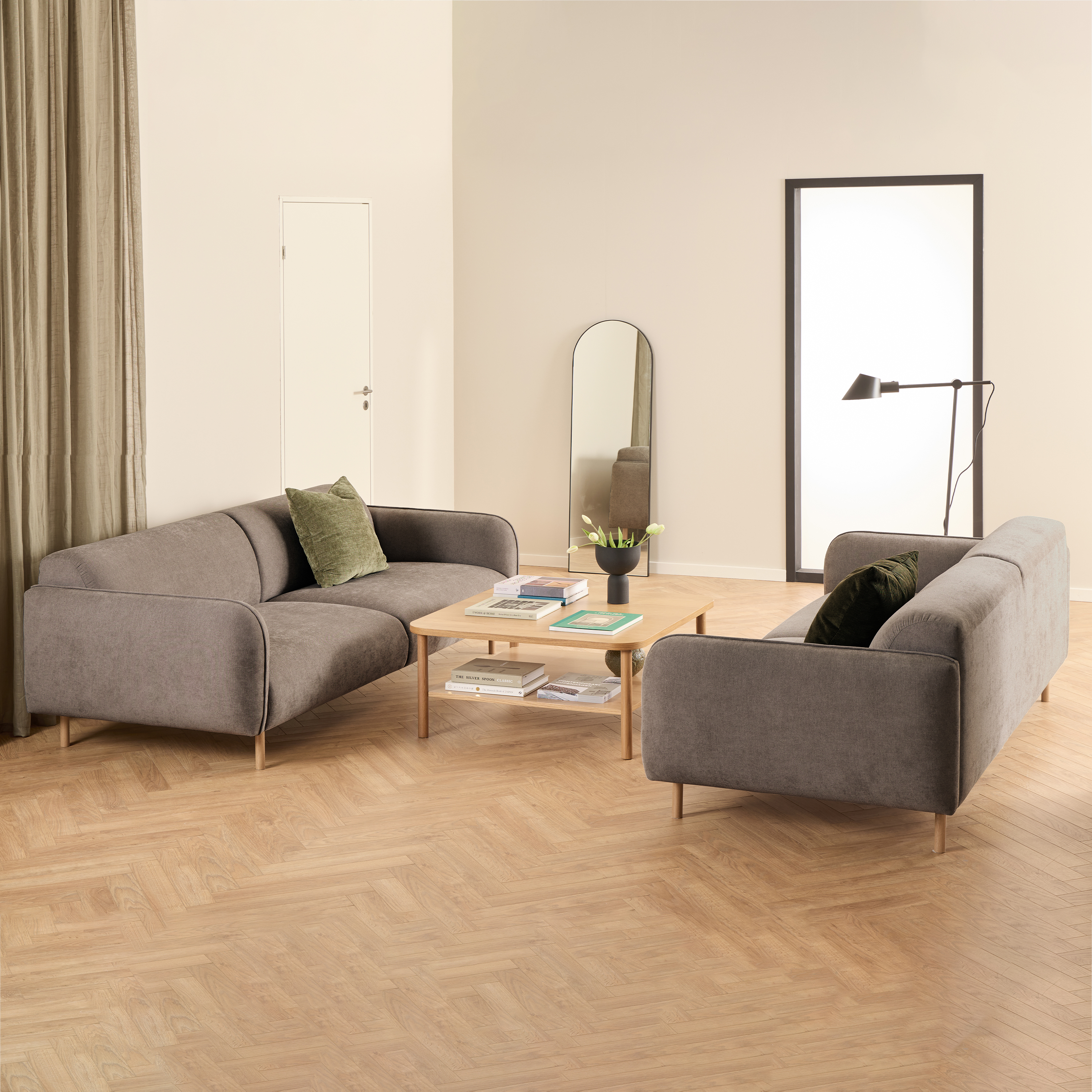 Sofa Set - WESTRYNE Fabric 3 Seater Sofa Set - Brown
