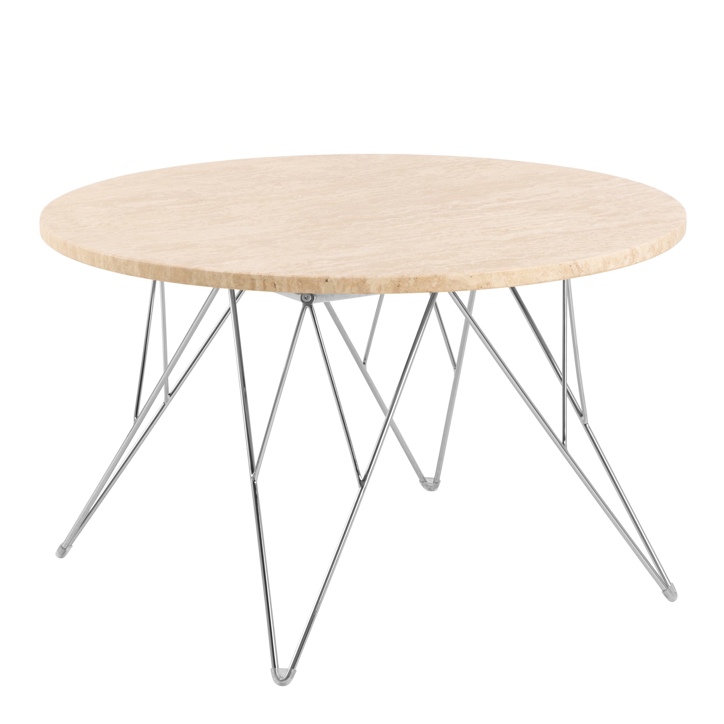 ORVANI Round Coffee Table in Matt Beige and Chrome Steel Base