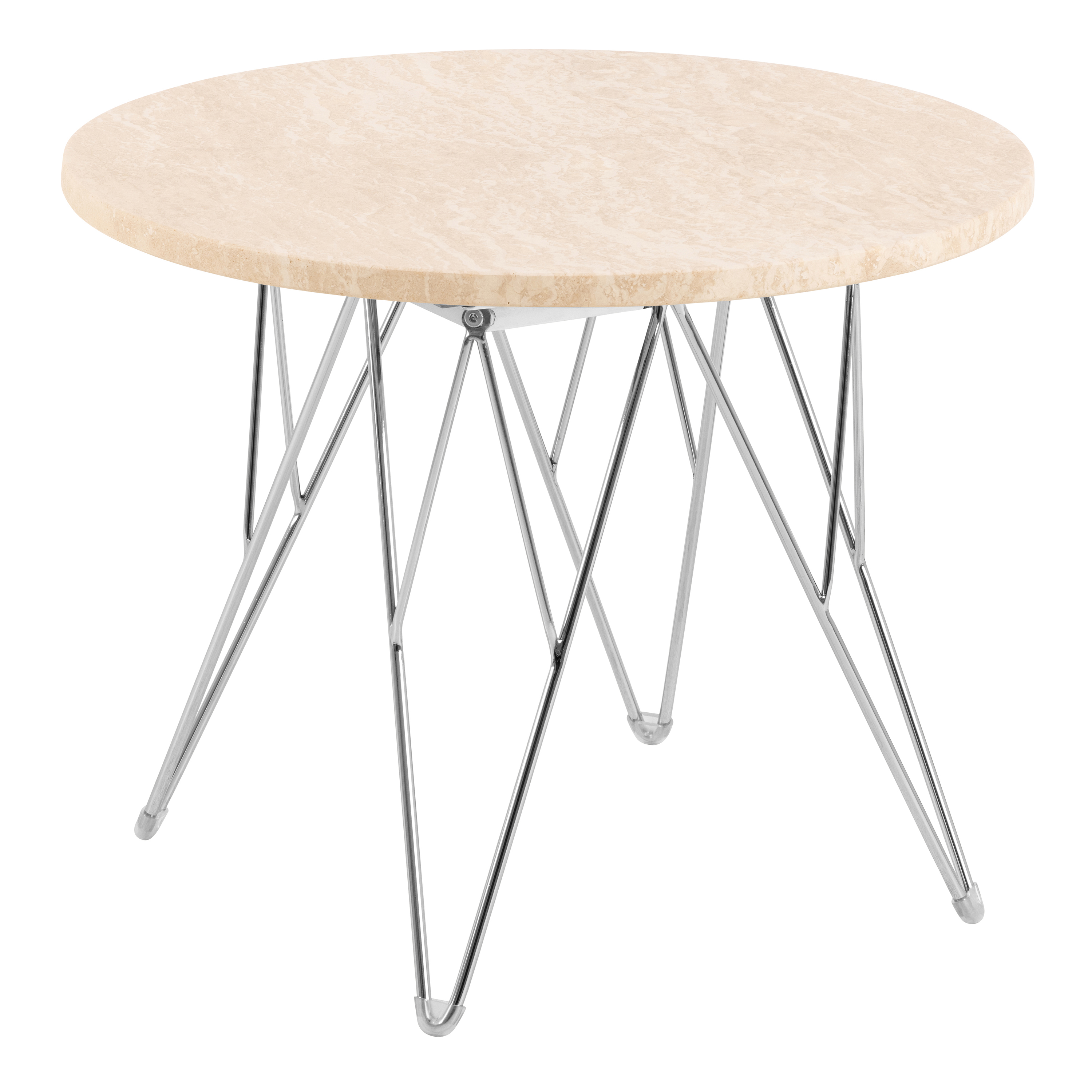 ORVANI Round Side Table in Matt Beige and Chrome Steel Base