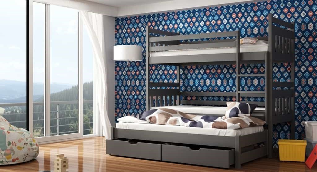 RYN Wooden 2 Drawers Storage Double Bed with Trundle and Foam Mattress - Graphite