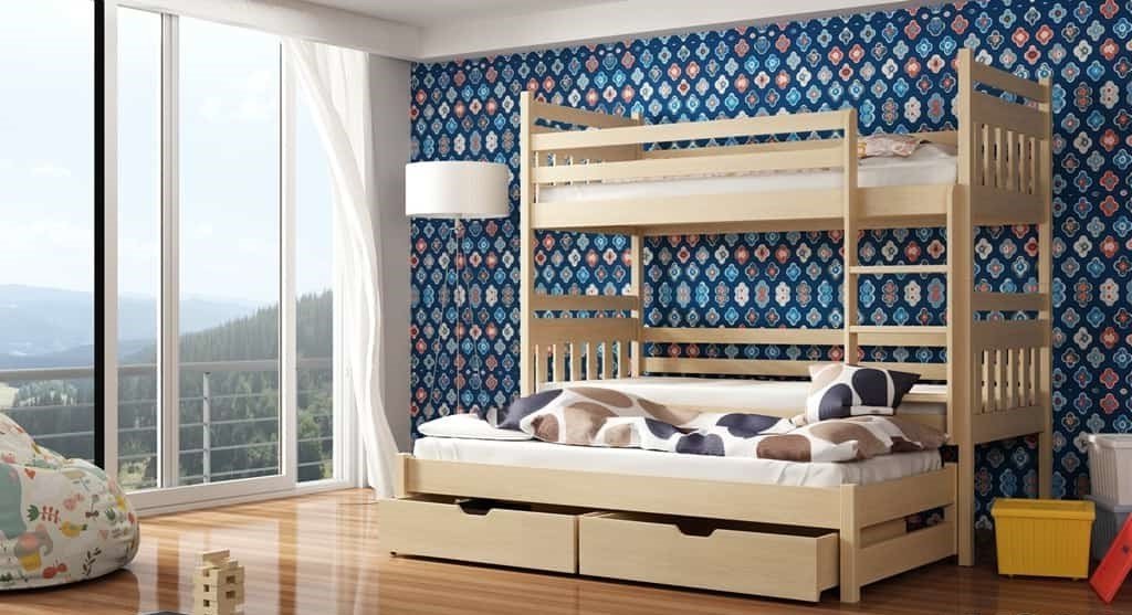 RYN Wooden 2 Drawers Storage Double Bed with Trundle and Foam Mattress - Pine
