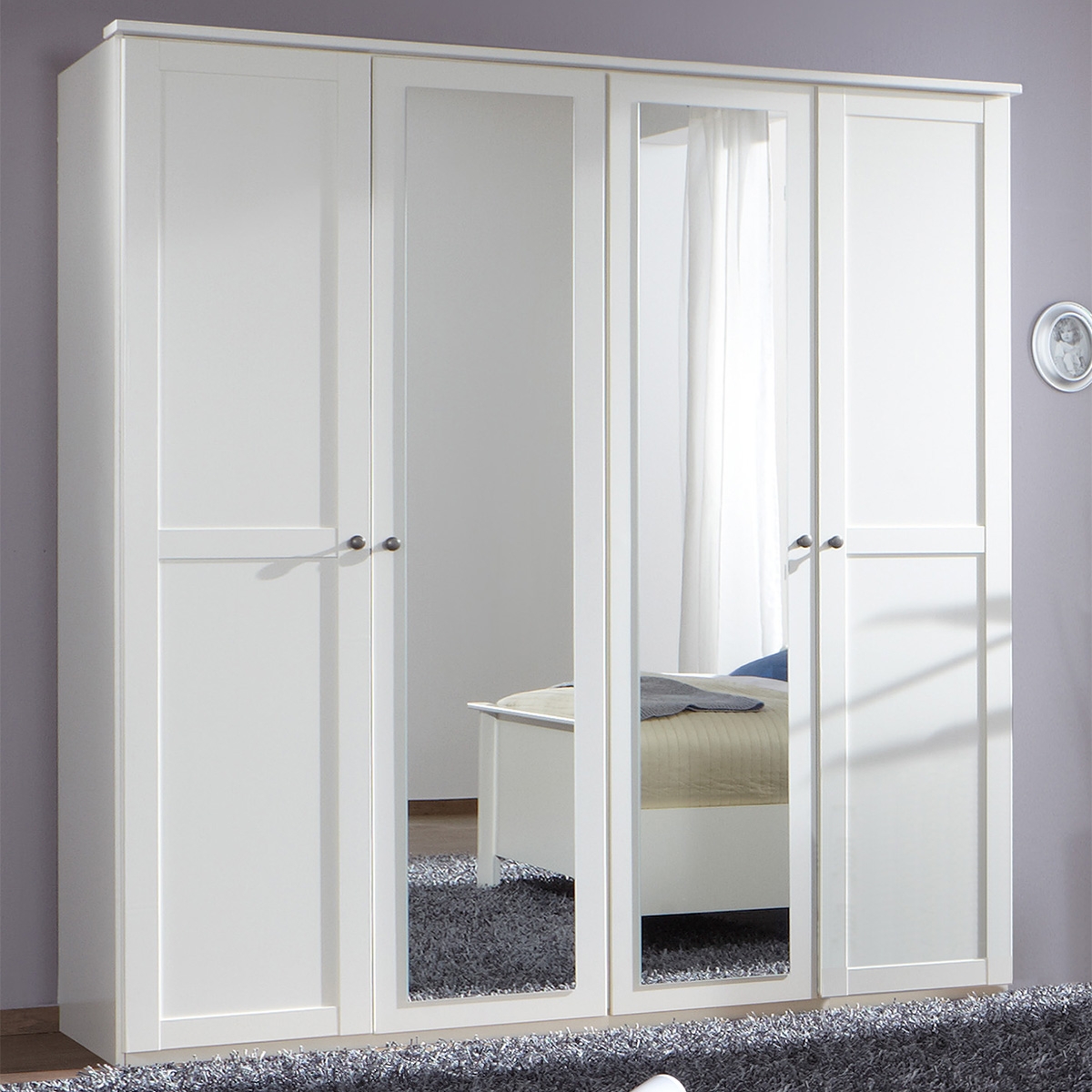 CONWAY 4 Door Mirrored Wardrobe White - 180cm