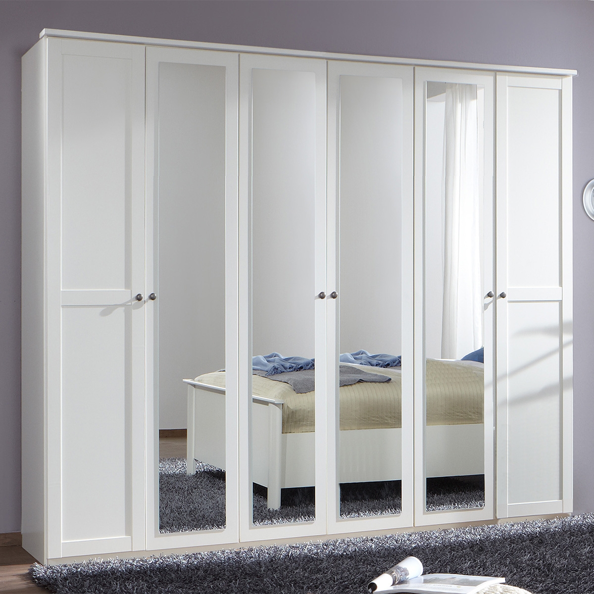 CONWAY 6 Door Mirrored Wardrobe White - 270cm