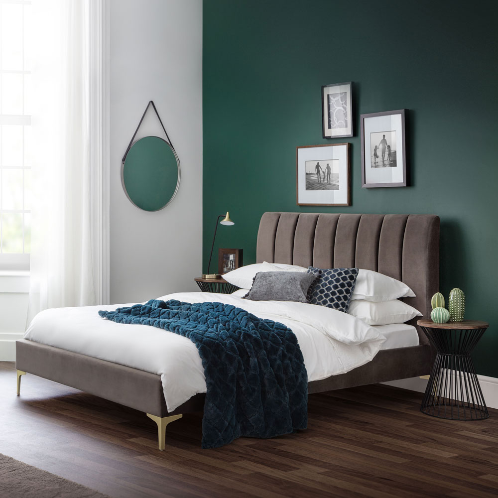 Deco Truffle Velvet Bed Frame With Brushed Gold Legs - Double Size