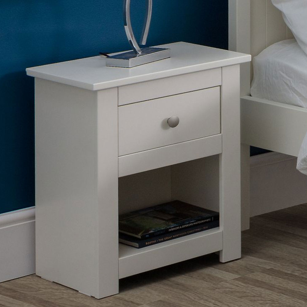 Bedside Table - RADLEY 1 Drawer Nightstand Surf White 43cm