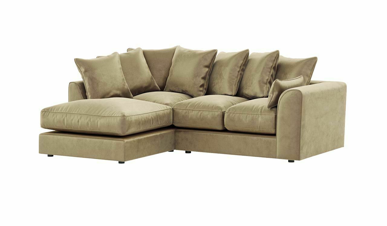 VOSTA Plush Velvet 4 Seater Corner Sofa - L Shaped - Left Hand Facing - Beige