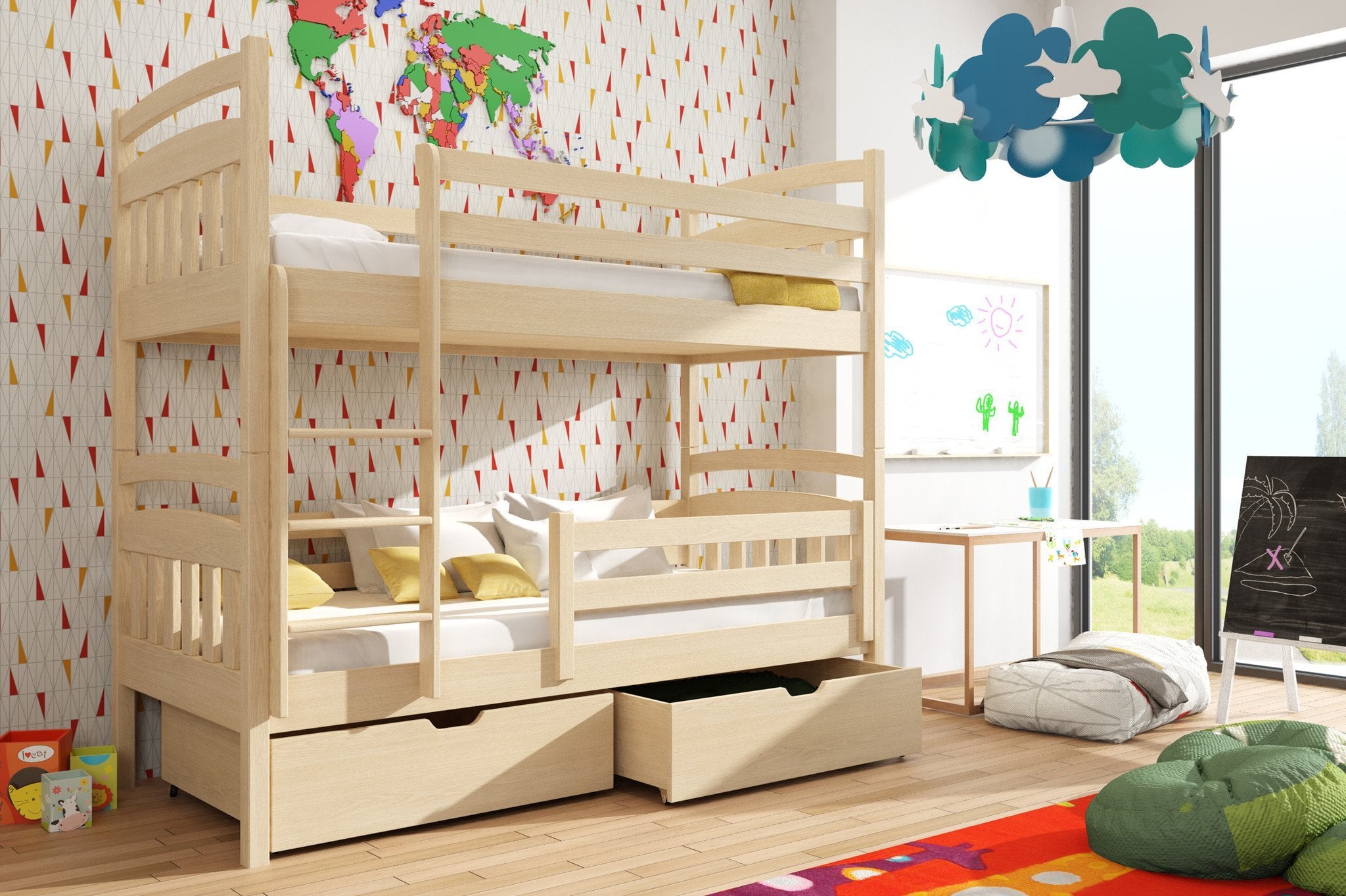 Gabby Wooden Kids Bunk Bed with Storage - Pine
