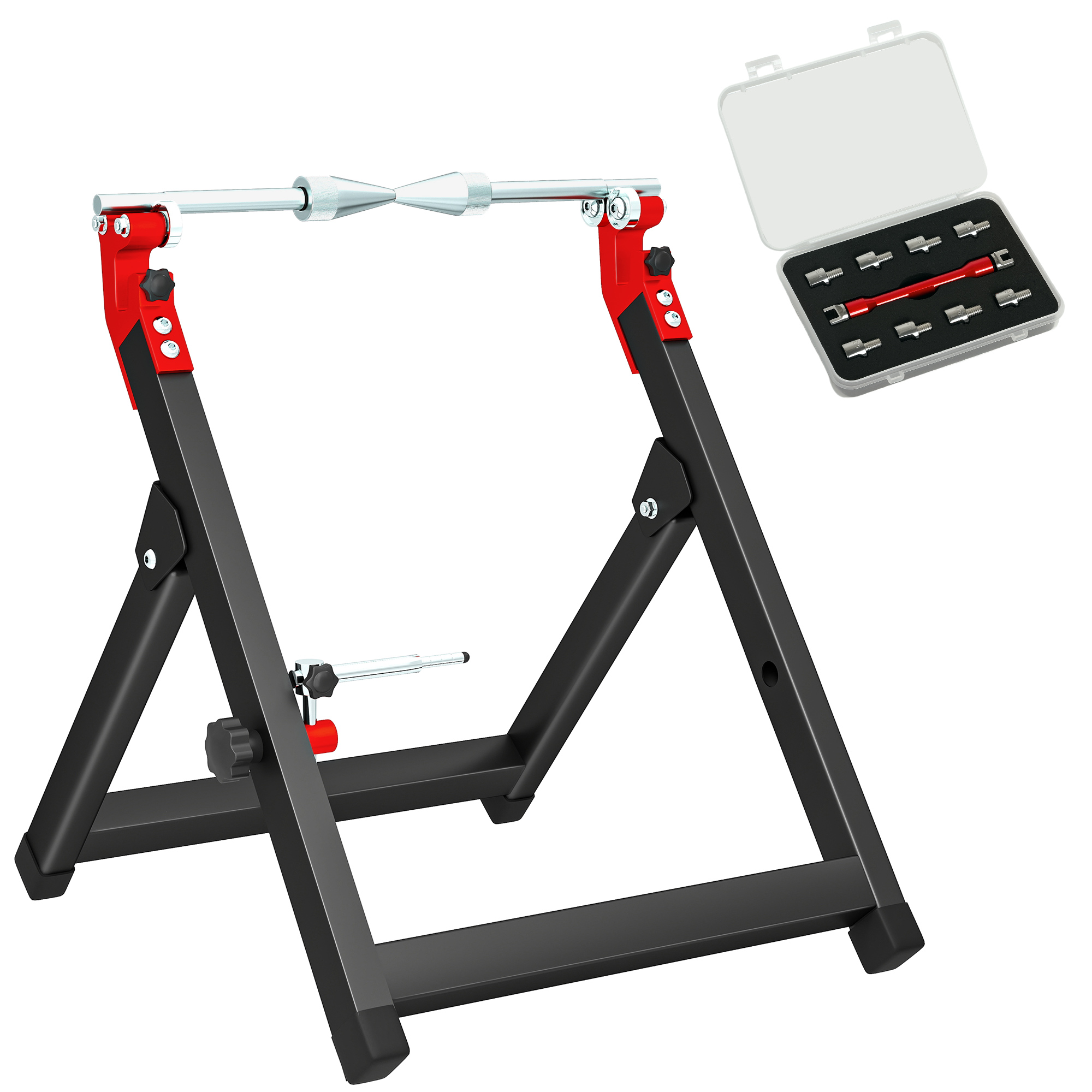 HERON Foldable Motorcycle Wheel Balancer Truing Stand with Spoke Wrench Black