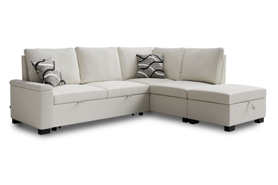 THORNWICK Fabric 4 Seater L Shaped Corner Sofa Bed - Cream, Right Hand Facing