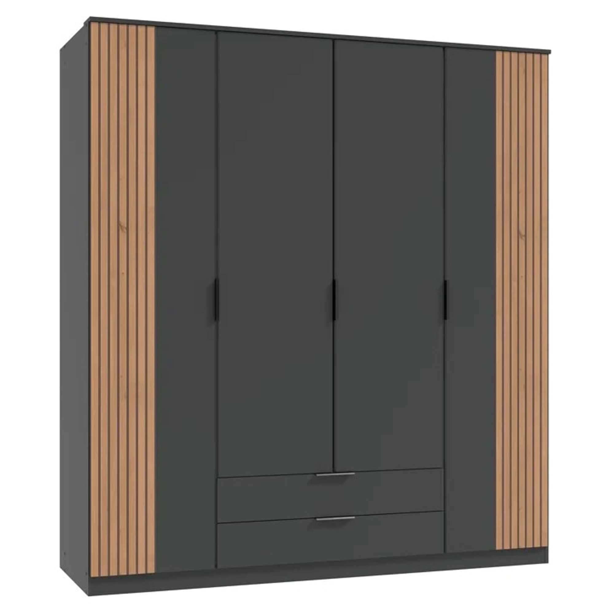 NOMASA 4 Door Wardrobe with 2 Drawers Grey and Oak - 180cm