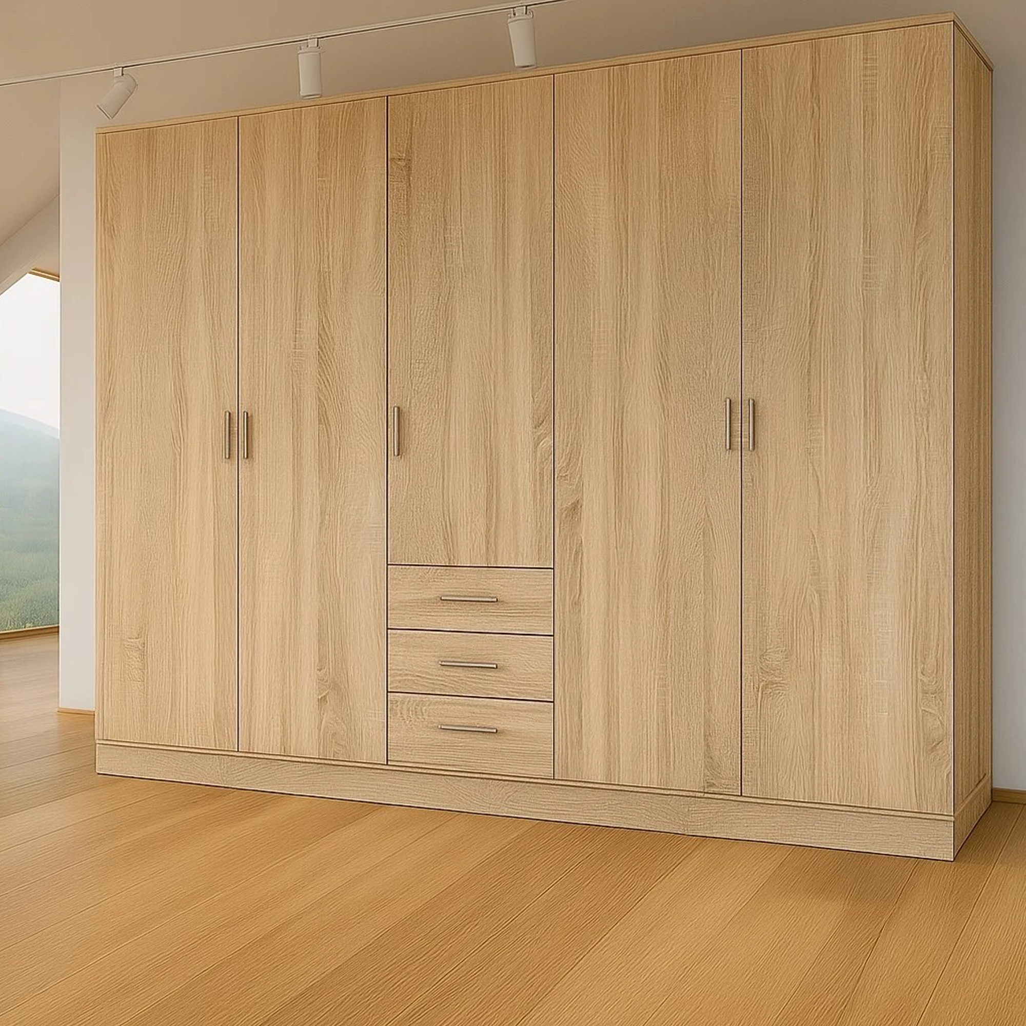 VIANNA 5 Door Wardrobe with 3 Drawers Oak - 200cm