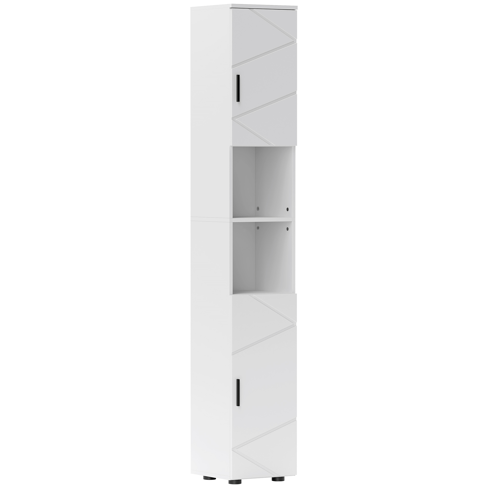 KANSAS Line Embossed Tall Bathroom Storage Cabinet White