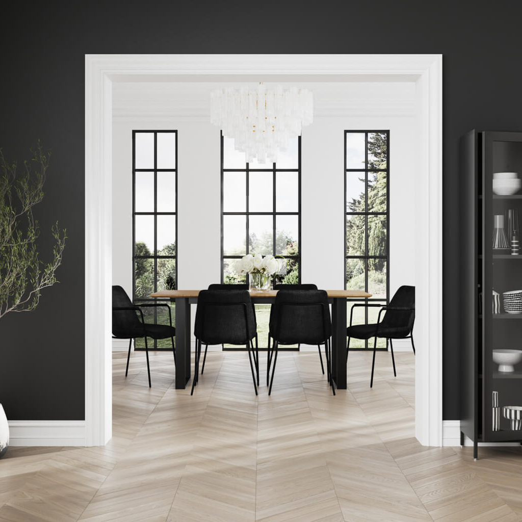 ANTIVA Dining Table Set with 6 Chairs with Arms - Black