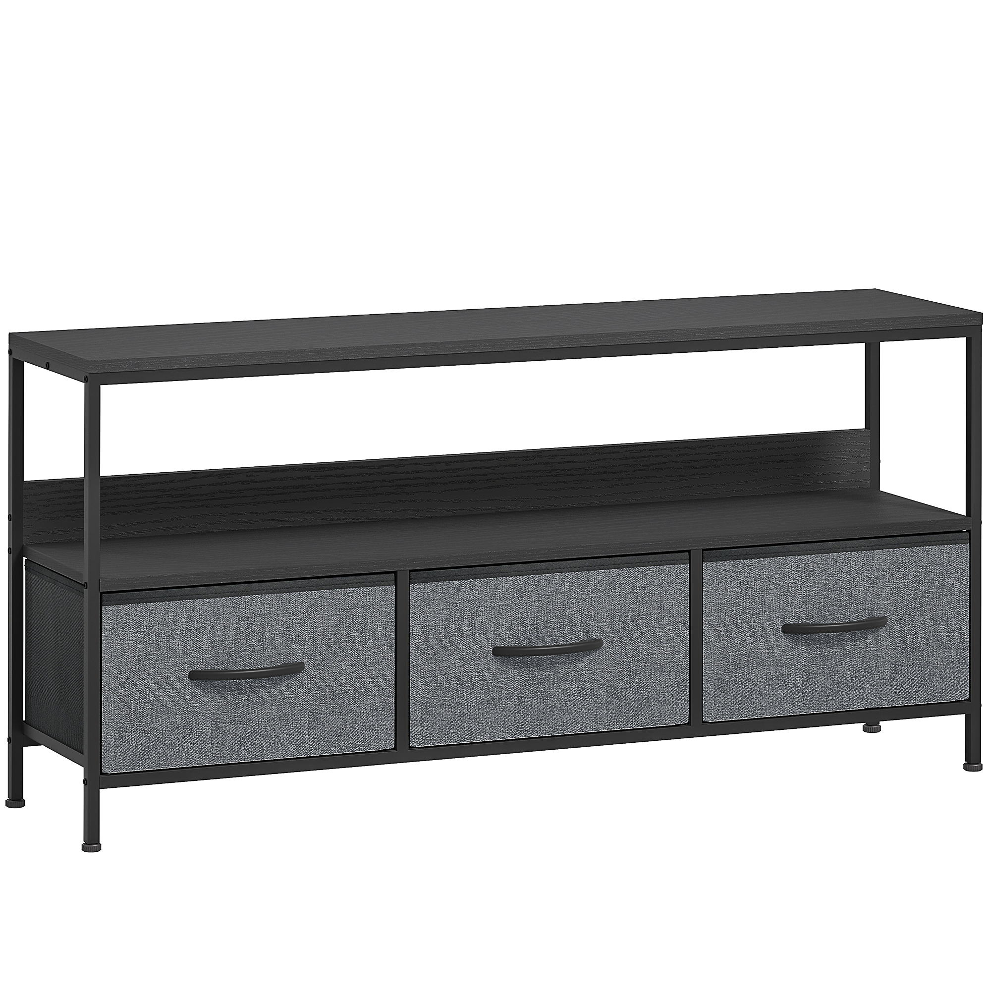 HERON TV Stand Cabinet with 3 Foldable Drawers Black