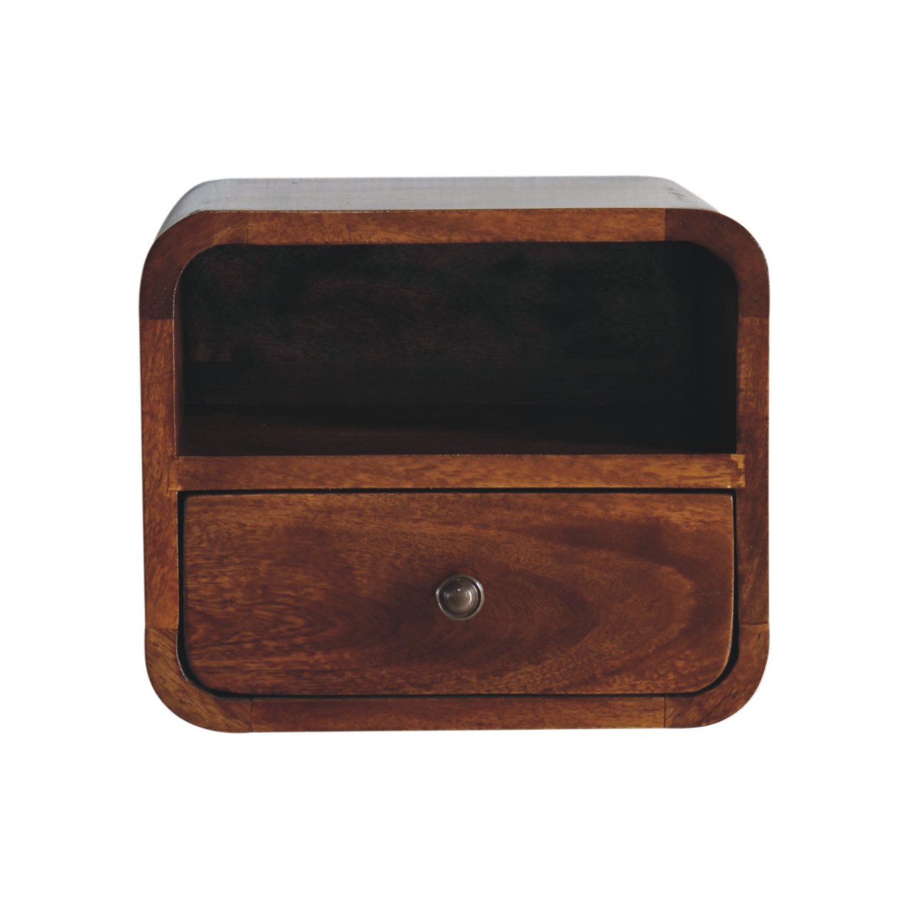 CROMER Extra Mini Wall Mounted Curved Chestnut Bedside with Open Slot