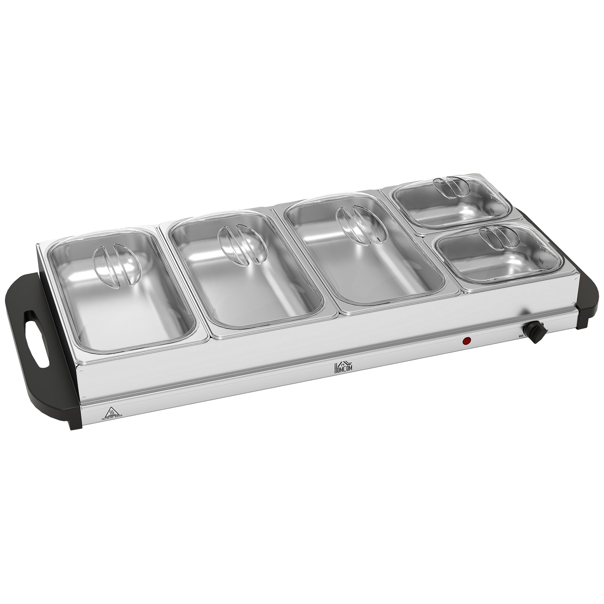 HERON Electric Food Warmer 5 Tray 9.2L Portable Buffet Server Silver Tone