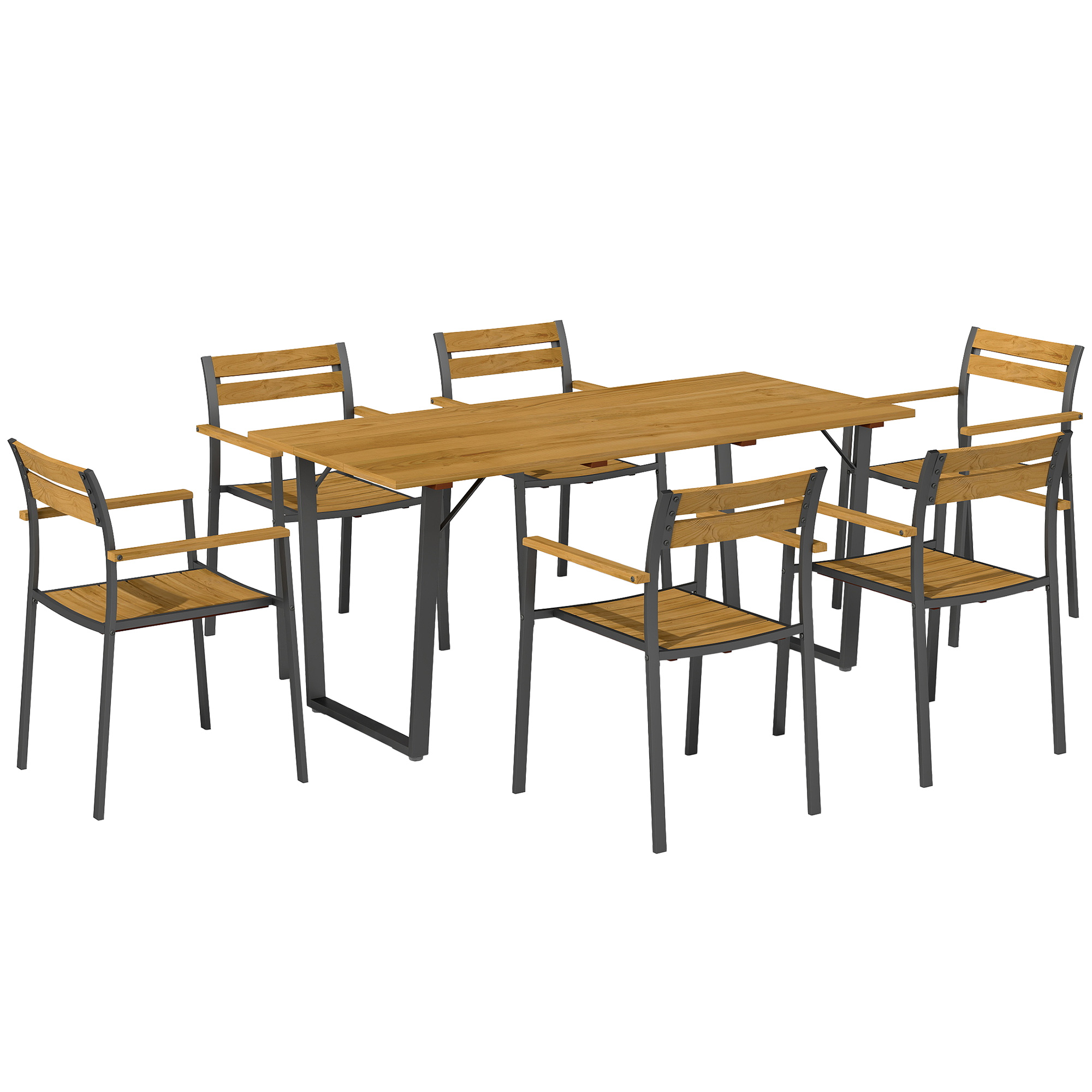 SUNVISTA Seven Piece Wood Panel Patio Dining Set Brown, Black