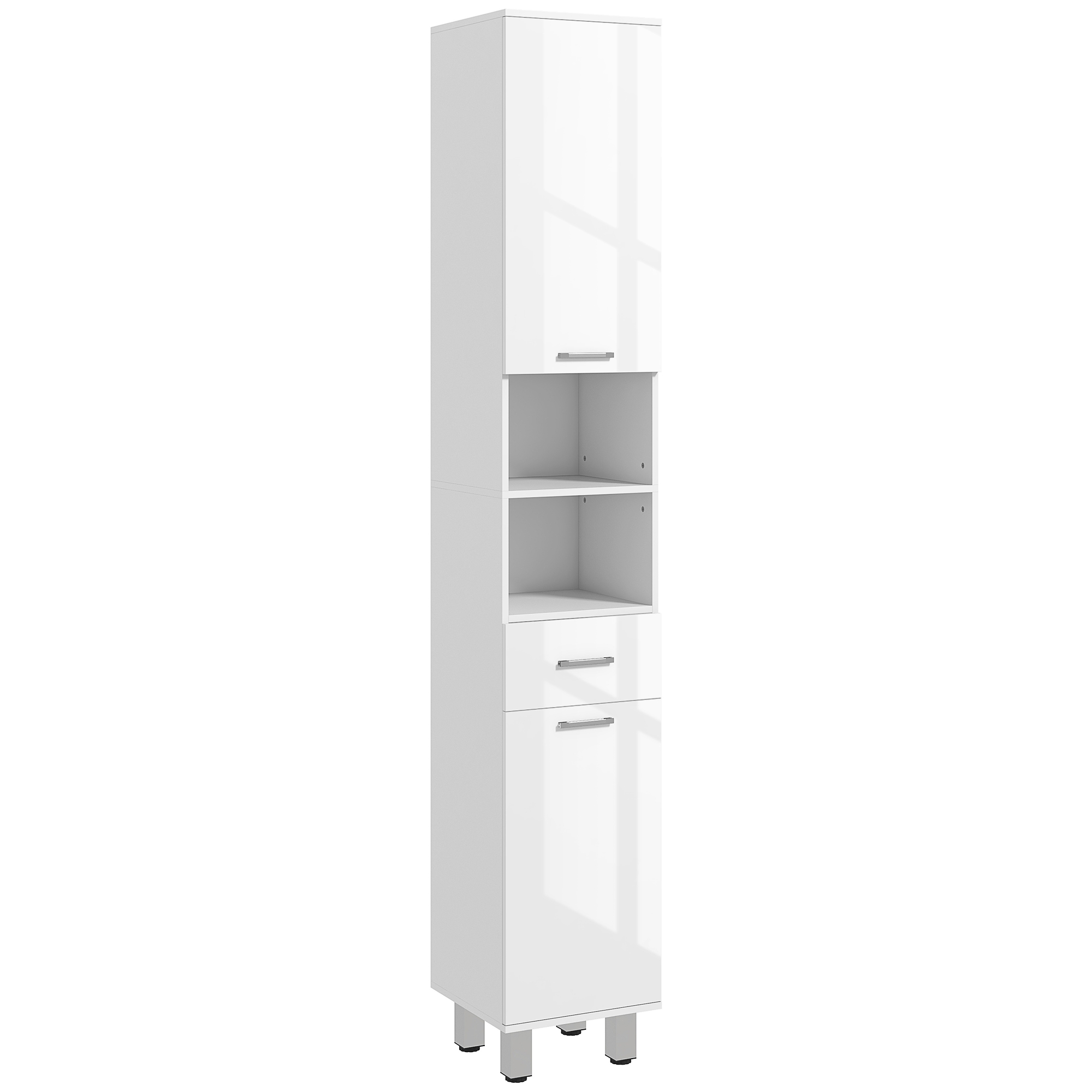 KANSAS 71" Tall Slim Bathroom Storage Cabinet Tall Narrow Cupboard High Gloss White