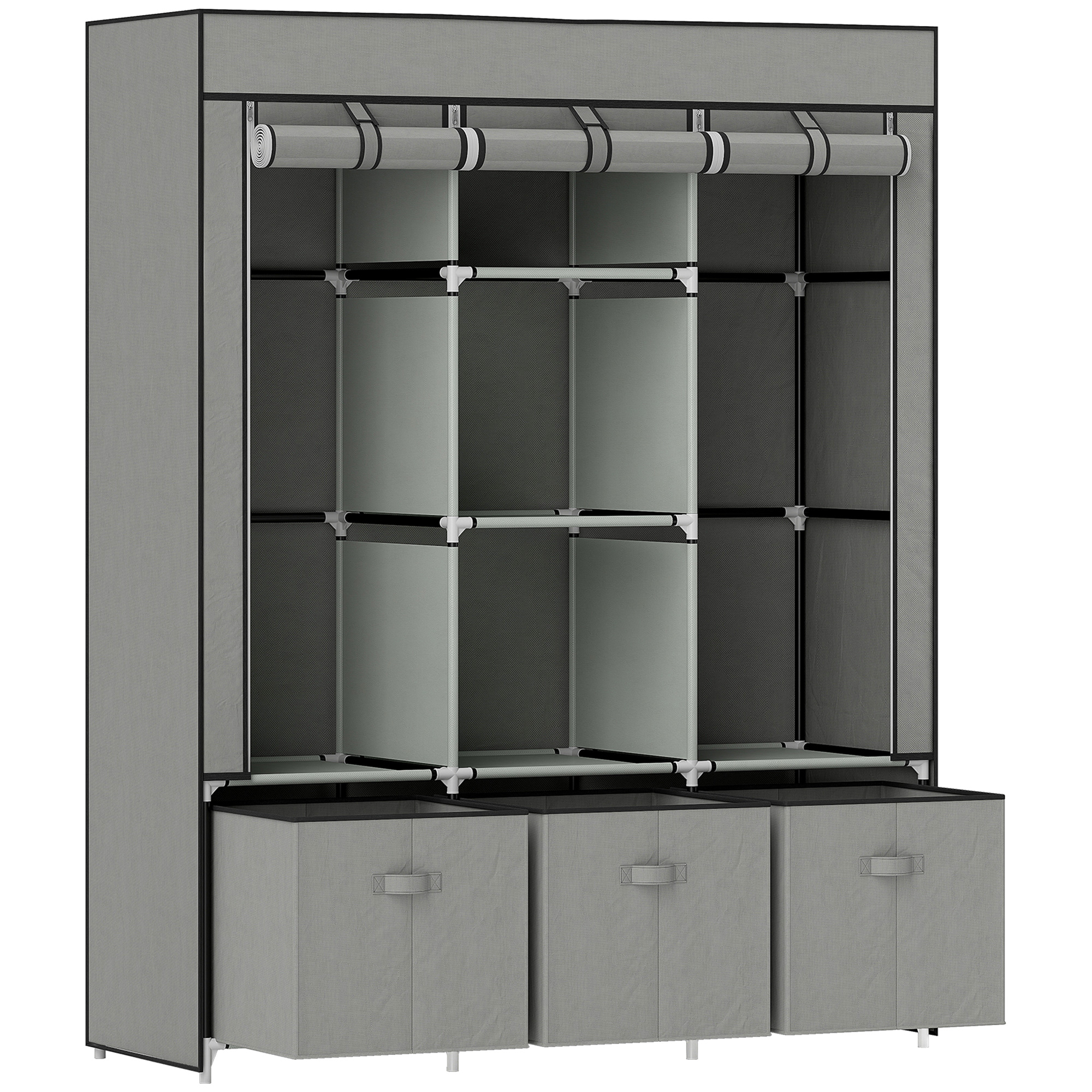 HERON Fabric Wardrobe Portable Wardrobe with 5 Shelves Light Grey