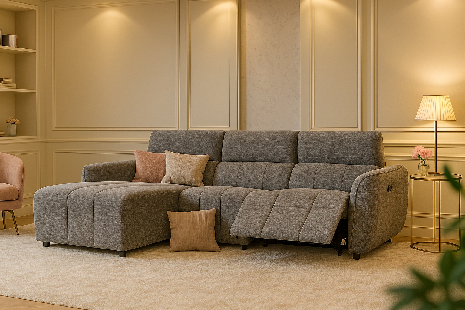 TARWIN Fabric 3 Seater Electric L Shaped Recliner Sofa - Charcoal - Left Hand Facing